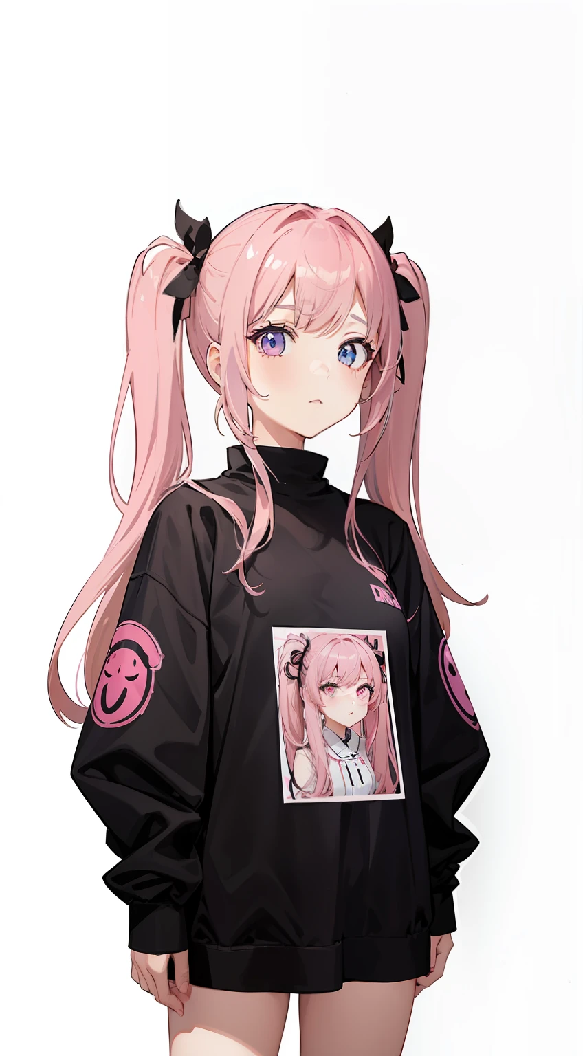 "1 girl with twin tails, featuring dark and mysterious pink hair, illuminated by side light. Create a captivating wallpaper portrait with black background