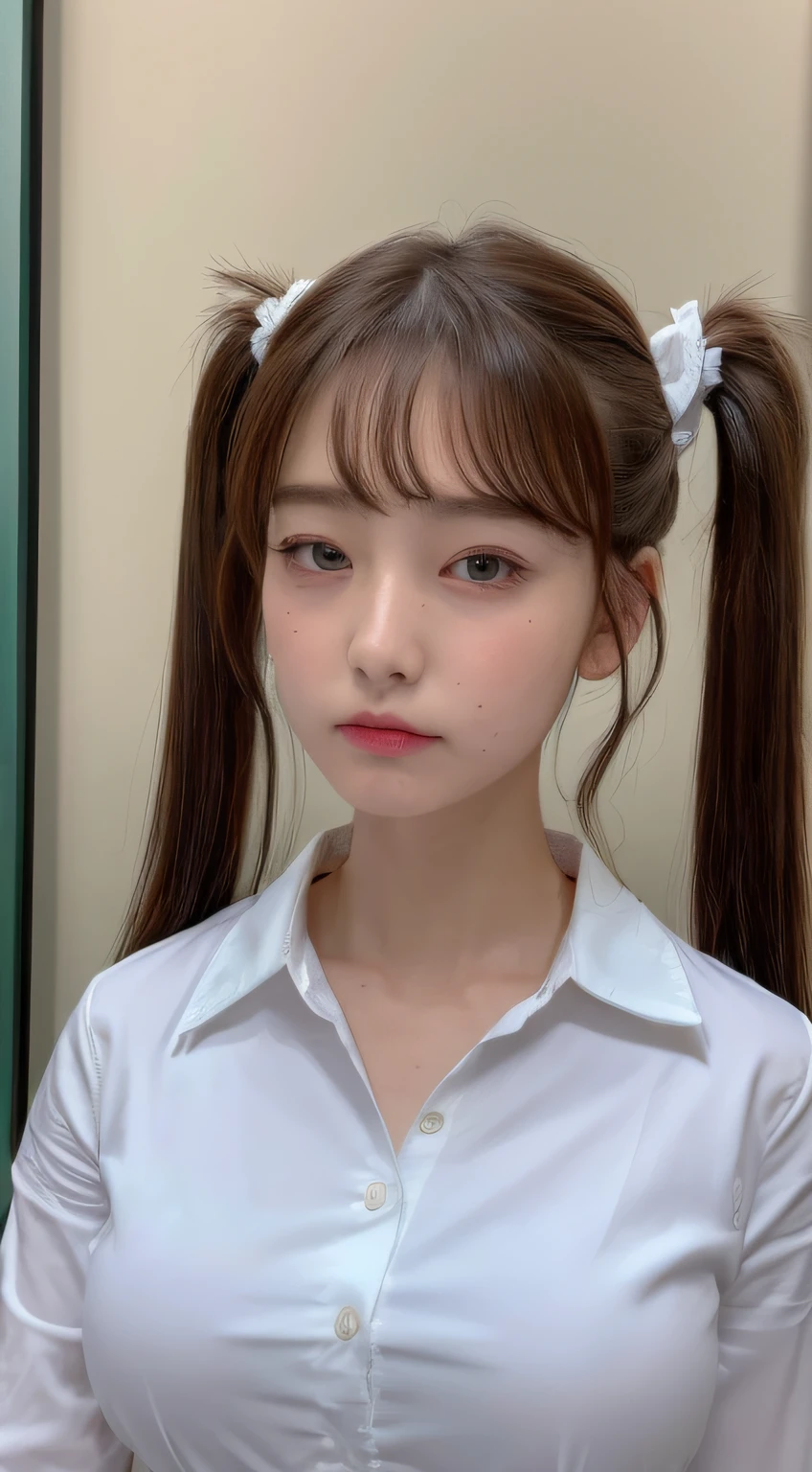 ((top-quality、8K、masterpiece:1.3))、1girl in、Slim Abs Beauty:1.3、(Hairstyle twin tails、Colossal tits:1.2)、Sarah Clothes:1.1、Super fine face、Delicat eyes、二重まぶた、Angry face、school