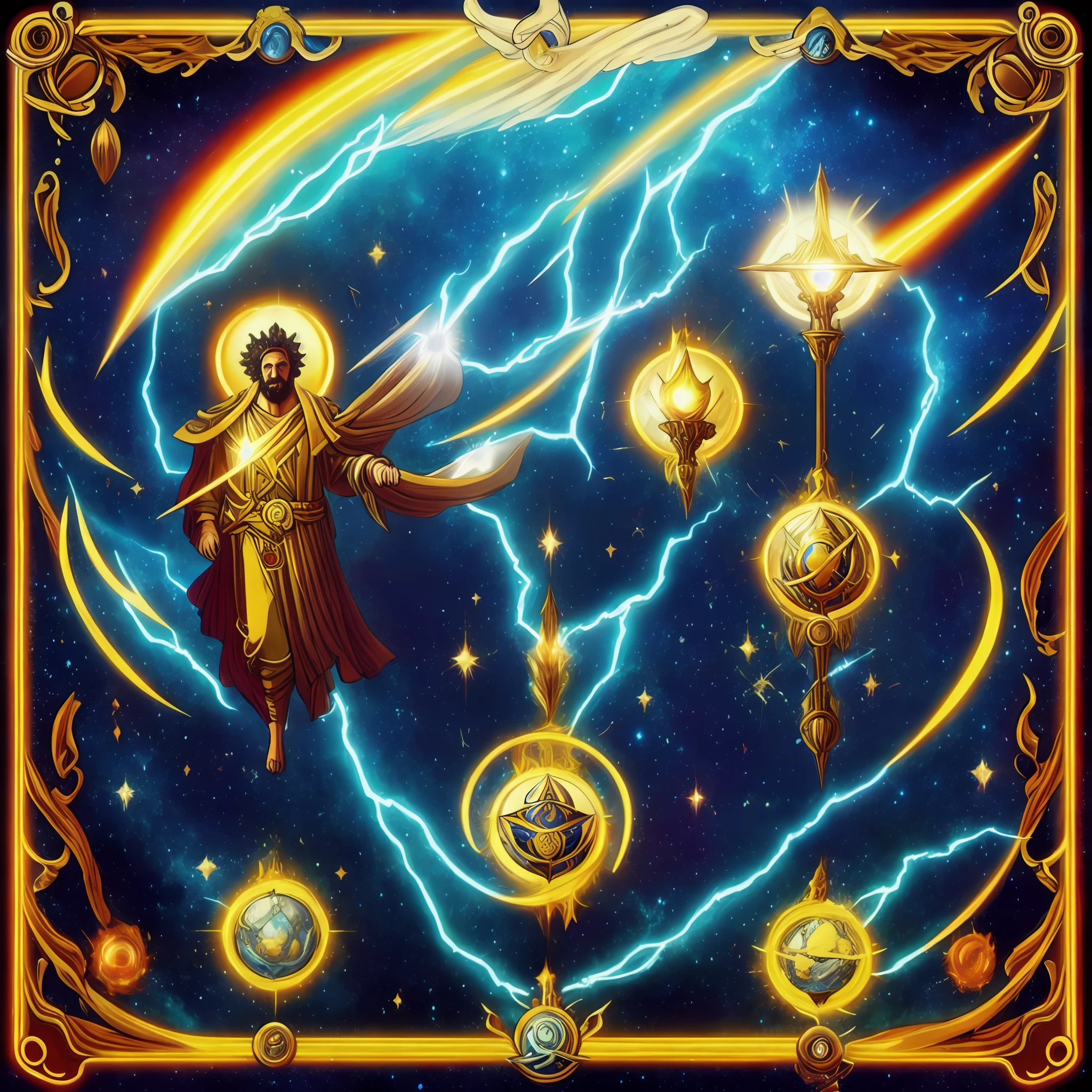 Platonic demiurge, 🏛️, criador do universo, deus da filosofia, poderoso e imponente, elementos da natureza, Cosmic Rays and Energy, cabelos longos e esvoassantes