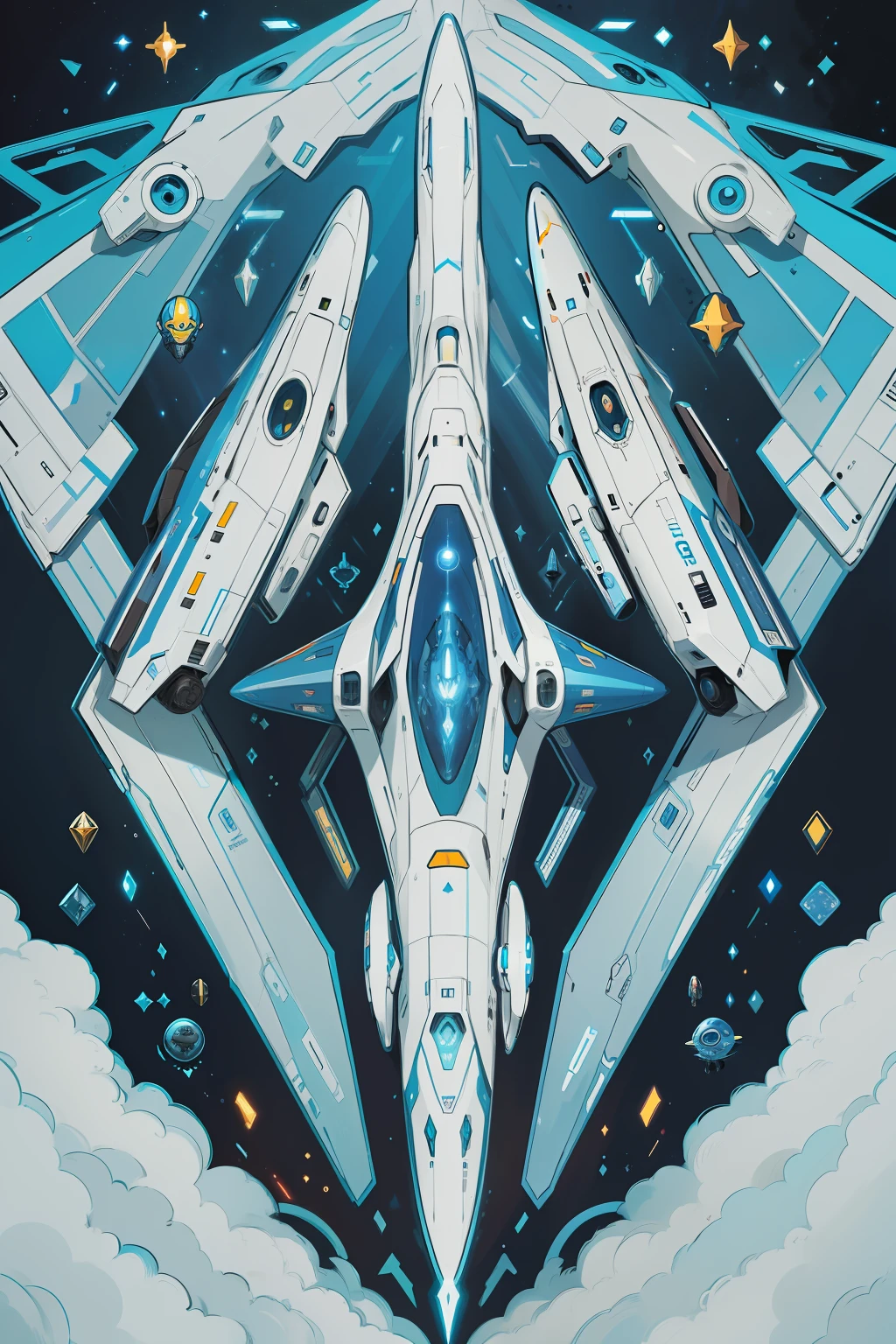 space,heavenly body,extraterrestial,Space exploration,future-tech,droid,fantastical creature,Spaceship,Alien scenes,Action,High-tech equipment,Colorful colors,Flat cartoon drawing,the detail,Traces of painting