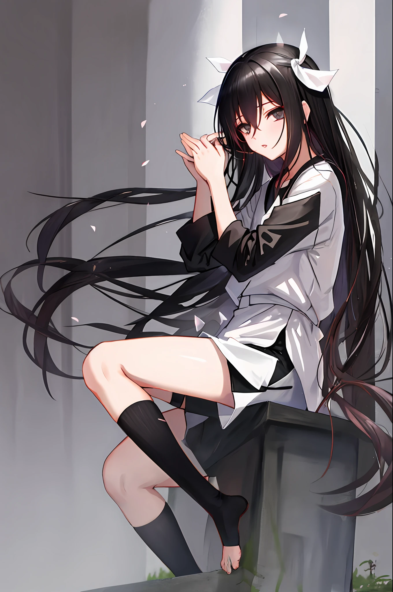 Hinata Hyuuga, long black hair, long black jacket, white shorts