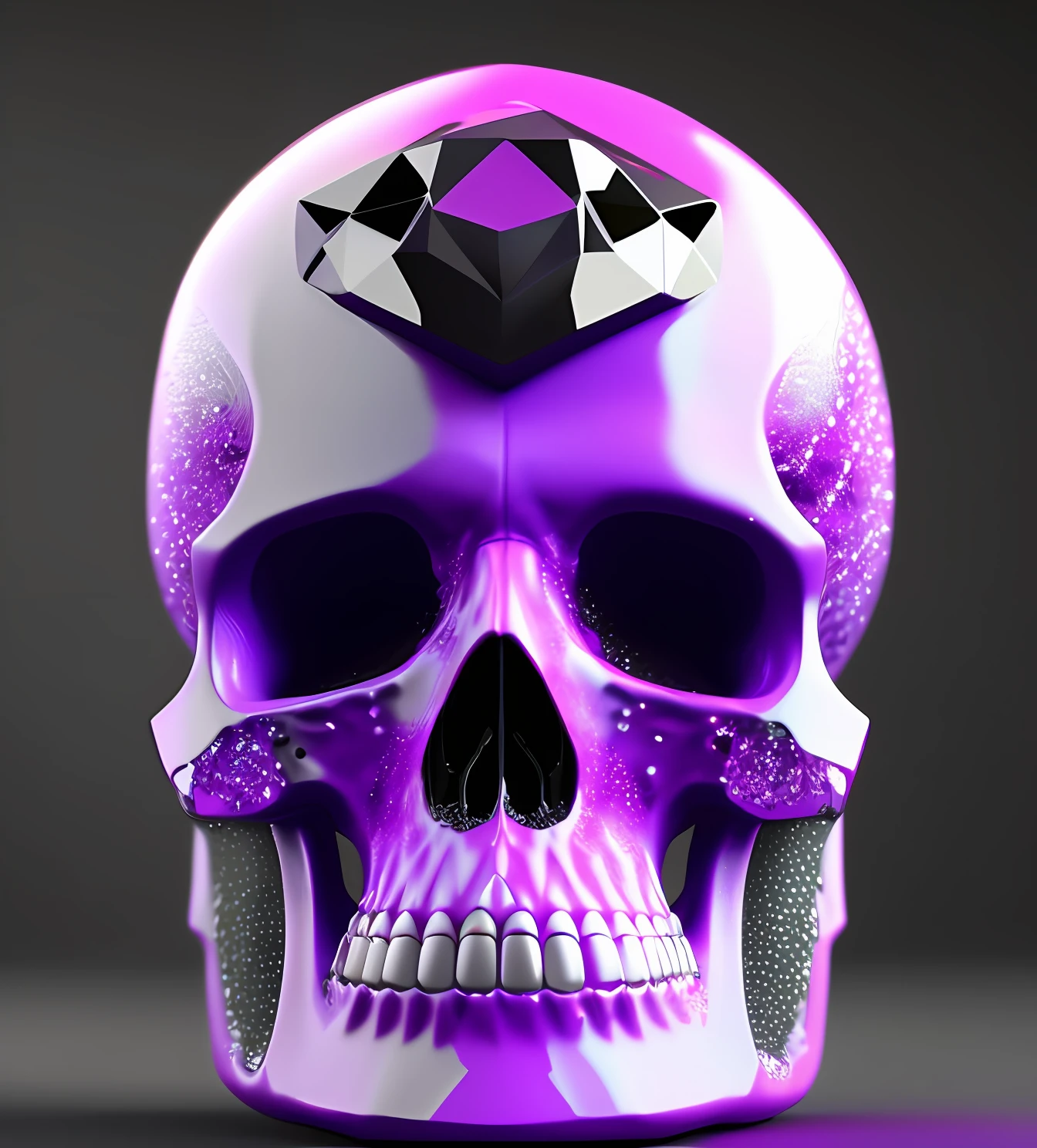 a closeup of a skull with purple jewelry in its eyes, crystal skull, skull like, glass skull, fantasy skull, renderizado em cinema 4 d, renderizado em cinema4d, 3d renderizar arte digital, renderizado em cinema 4 d octane, renderizado em keyshot, skull, digital art render, titanium skeleton, Renderizado em Octane 3D