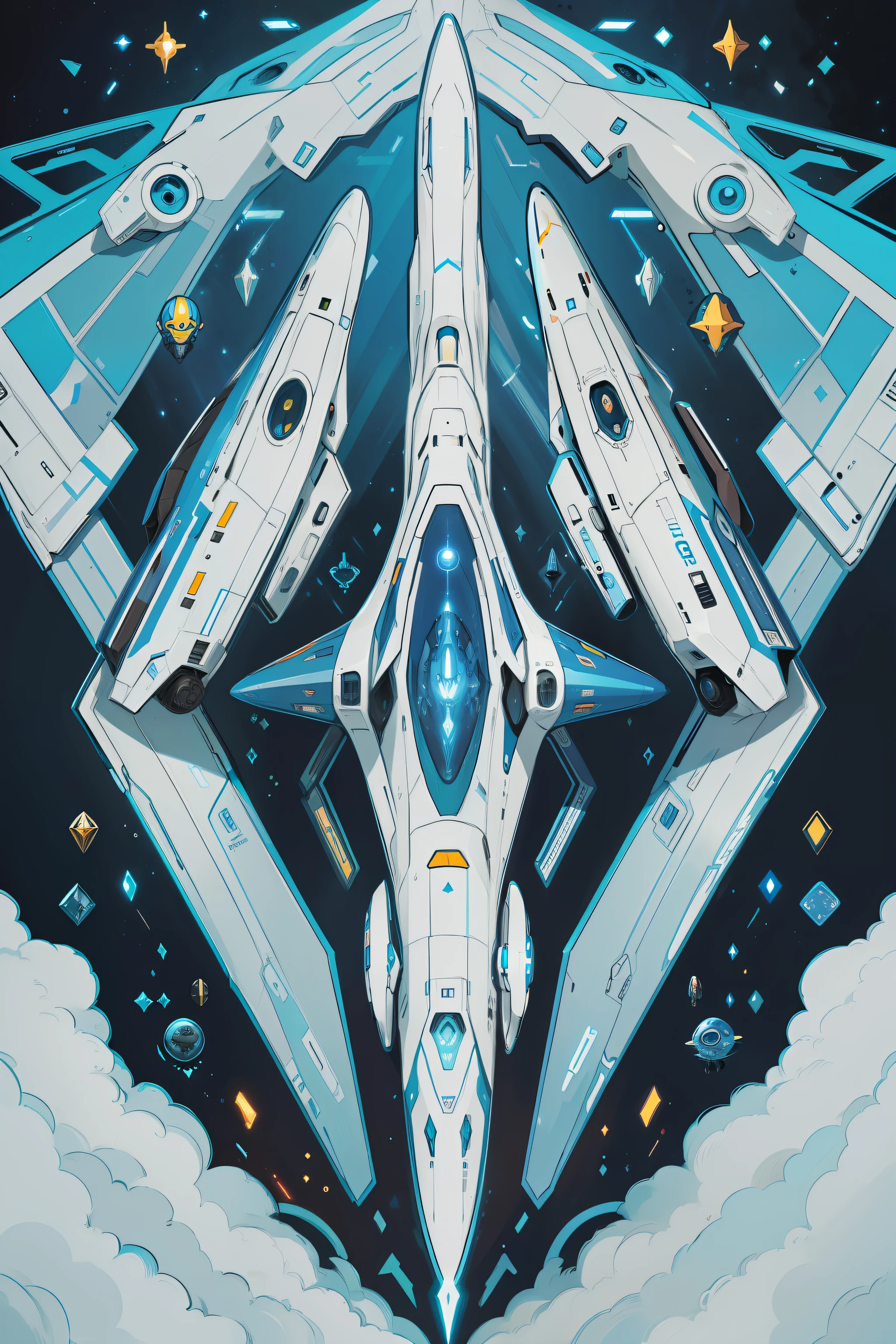 space,heavenly body,extraterrestial,Space exploration,future-tech,droid,fantastical creature,Spaceship,Alien scenes,Action,High-tech equipment,Colorful colors,Flat cartoon drawing,the detail,Traces of painting