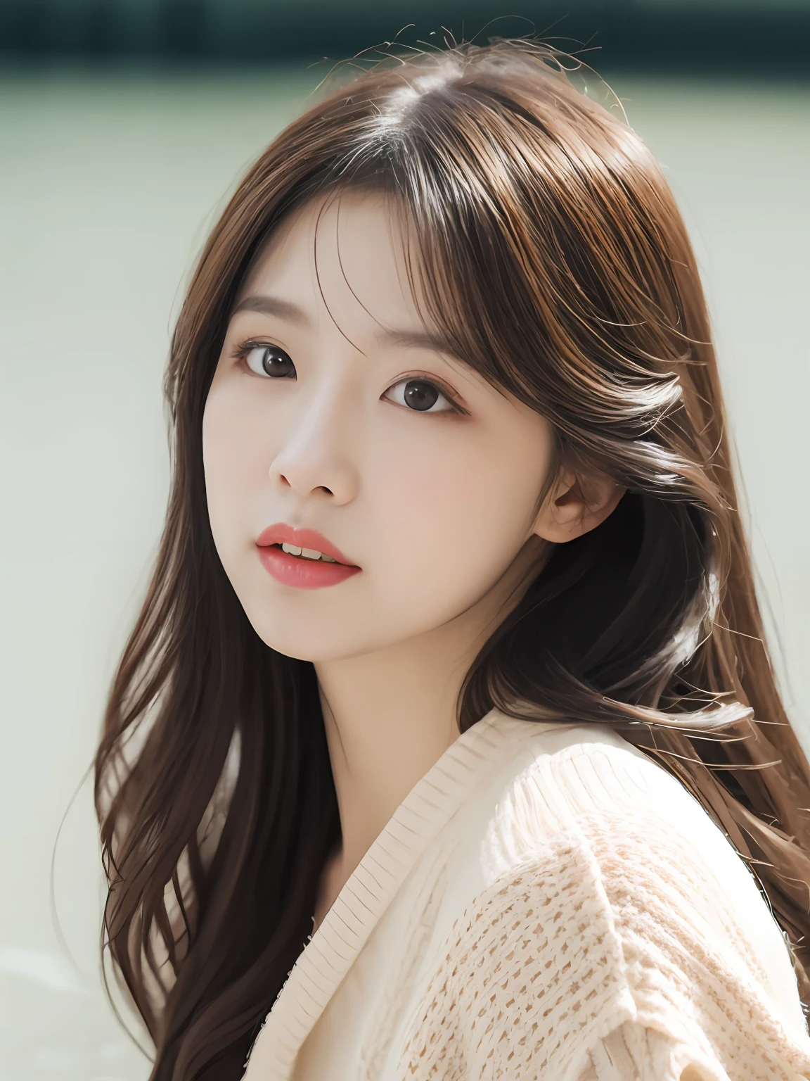 1girl walking on the river, mix4, sweater, pillow, lips, open_mouth, realistic, photo_\(medium\), solo, stuffed_animal, stuffed_toy, teddy_bear,(masterpiece),(photorealistic:1.3), ultra-detailed, (high detailed skin:1.2),(best quality:1.0), (ultra highres:1.0), (ulzzang-6500:0.3), wavy detailed hair, long hair, sunshine, (beautiful detailed makeup), (sexually aroused blushing heavy breathing:1.0), floral theme flower petals scattered, (soft glow bloom:0.5)