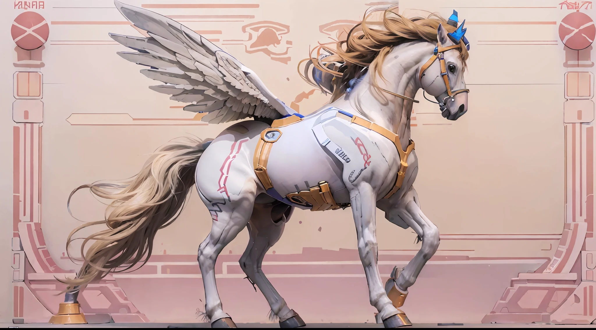 A female centaur，She is famous in the multiverse，She is both a female centaur, half human, half horse, half horse，It is also a female Yingzhao。She blends both images，The first is the head of a horse/neck/Shoulder these parts，After feminization，The upper body transforms into a beautiful female human，Female, half-centaur, half-human, half-horse, half-human，The second is the waist of the horse/hason/gluteal/Legs feminine，Female half-horse with beautiful woman's，Chimer，It's like a female human wearing a half-horse-like costume and making a seamless chimera，This chimerization is based on powerful futuristic technology。The ultra-wide-angle lens captures the image of her sleek and ethereal wings charging and leaping on the ionosphere。Her front half is distinctly feminine，Tall sexy body，Has K cup teardrop-shaped giant tit chest，It has a small man's waist butterfly spanning long legs，The half-horse part of the hind body，Embedded interface in the front half of the body hip position。The horse-shaped, half-horse torso form of her back body is completely female and humanized。A sexy bent dog-style shaped ribcage embedded in the lower back position of the beautiful woman's body from the upper end of the sternum/lower back/Ventral transverse。Then there are the sexy beauty's upright hips，Her entire body has been completely feminized，Including the half-horse part。Mechanized armor covers the legs with knee-shaped anti-joints and feet，And these parts are highly anthropomorphic，This makes her legs graceful and slender，Her four horse legs exploded in length proportions and was slender and toned，Under the legs are skinny white feet dressed in Skyscraper Heels，Use Midjourney's advanced stroke tools and color palettes, as well as texture packs, model packs, and texture tools，Concentration，Femaleize all parts of her original equine physiologic appearance，And give these parts an ergonomic appearance，Fine treatment of the thoracic and abdominal cavity of the posterior body，As well as hips and