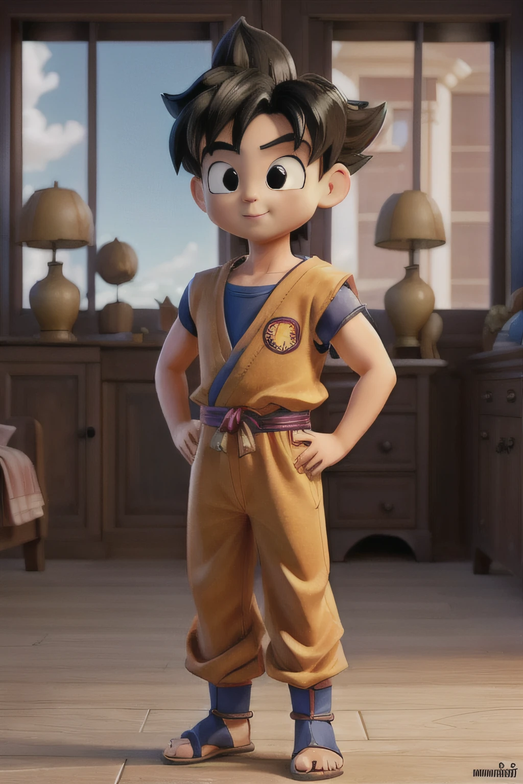 (exquisitamente detallada) A realistic version of Son Goku as a
