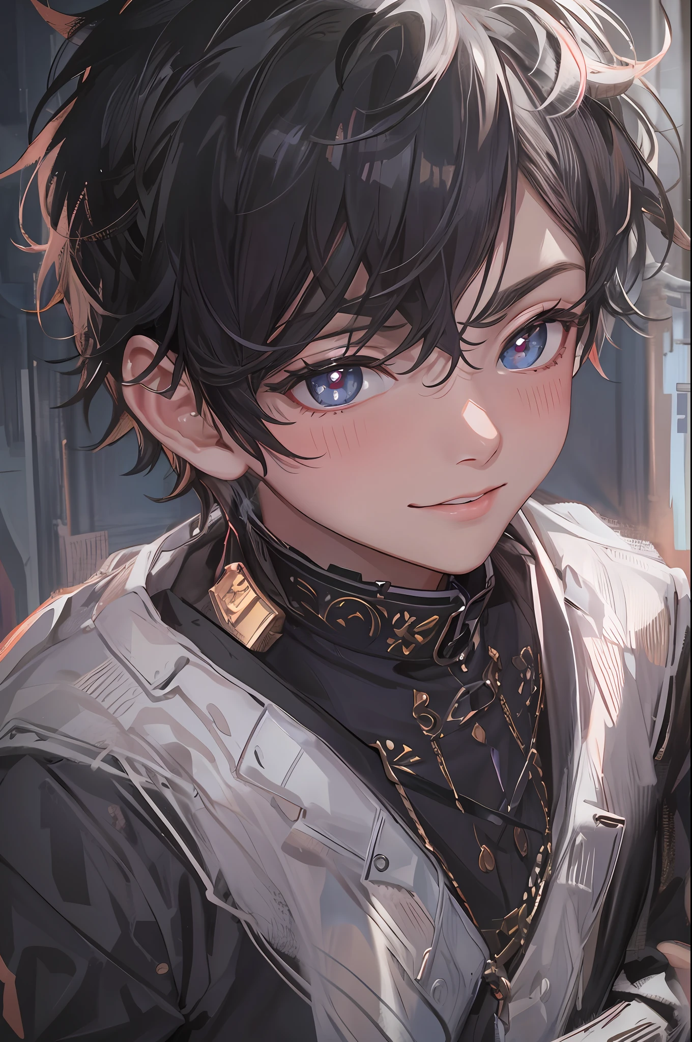Best quality, High Picture Quality,A high resolution,1 ager,solo person,Handsome,(Bust),facial closeups,(Black pupils),Short black hair