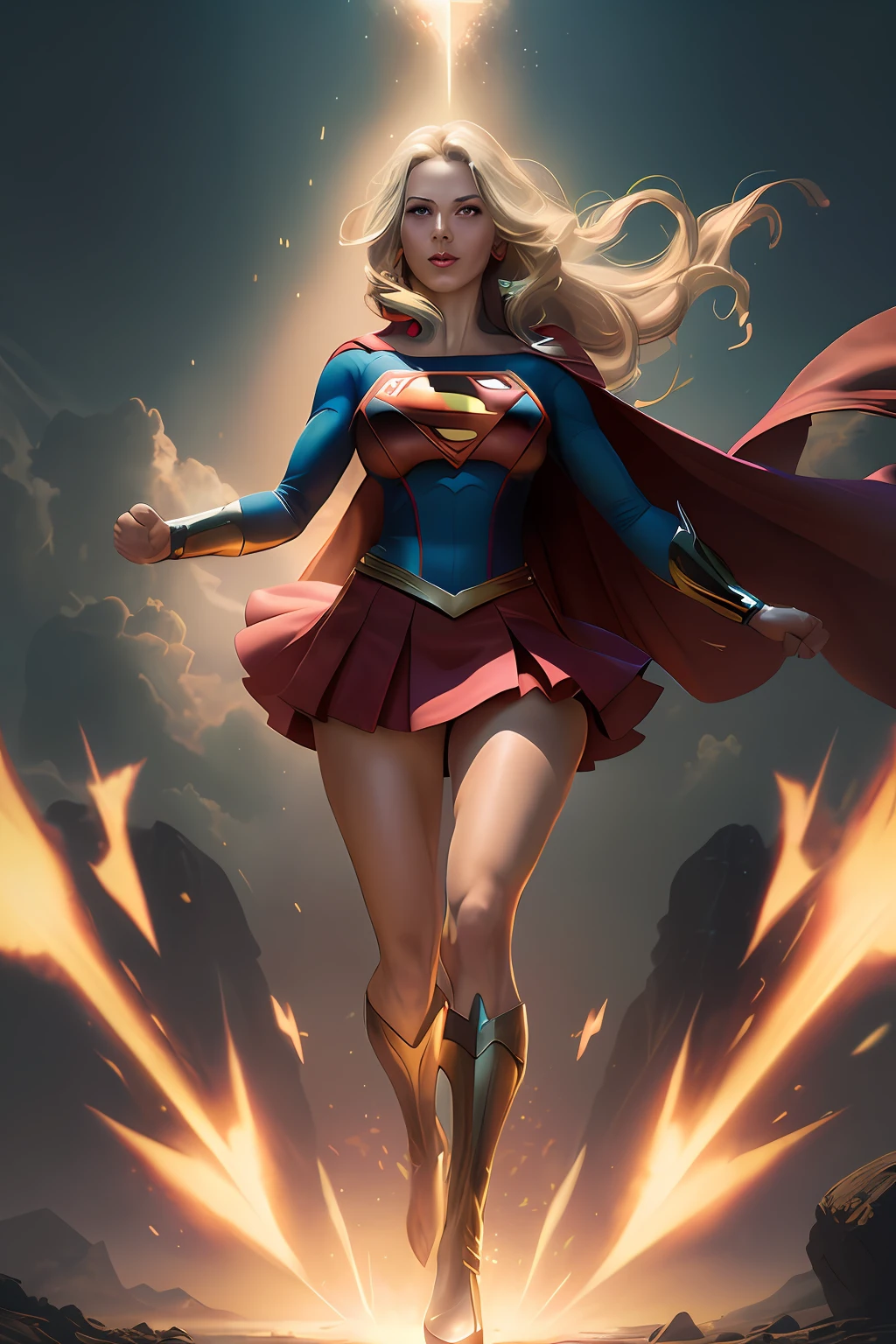 a woman in a costume of a supergirl flying through the air, wojtek fus, supergirl, artgerm julie bell beeple, extremely detailed artgerm, artgerm and atey ghailan, artgerm jsc, ig model | artgerm, in the style artgerm, artgerm and lois van baarle