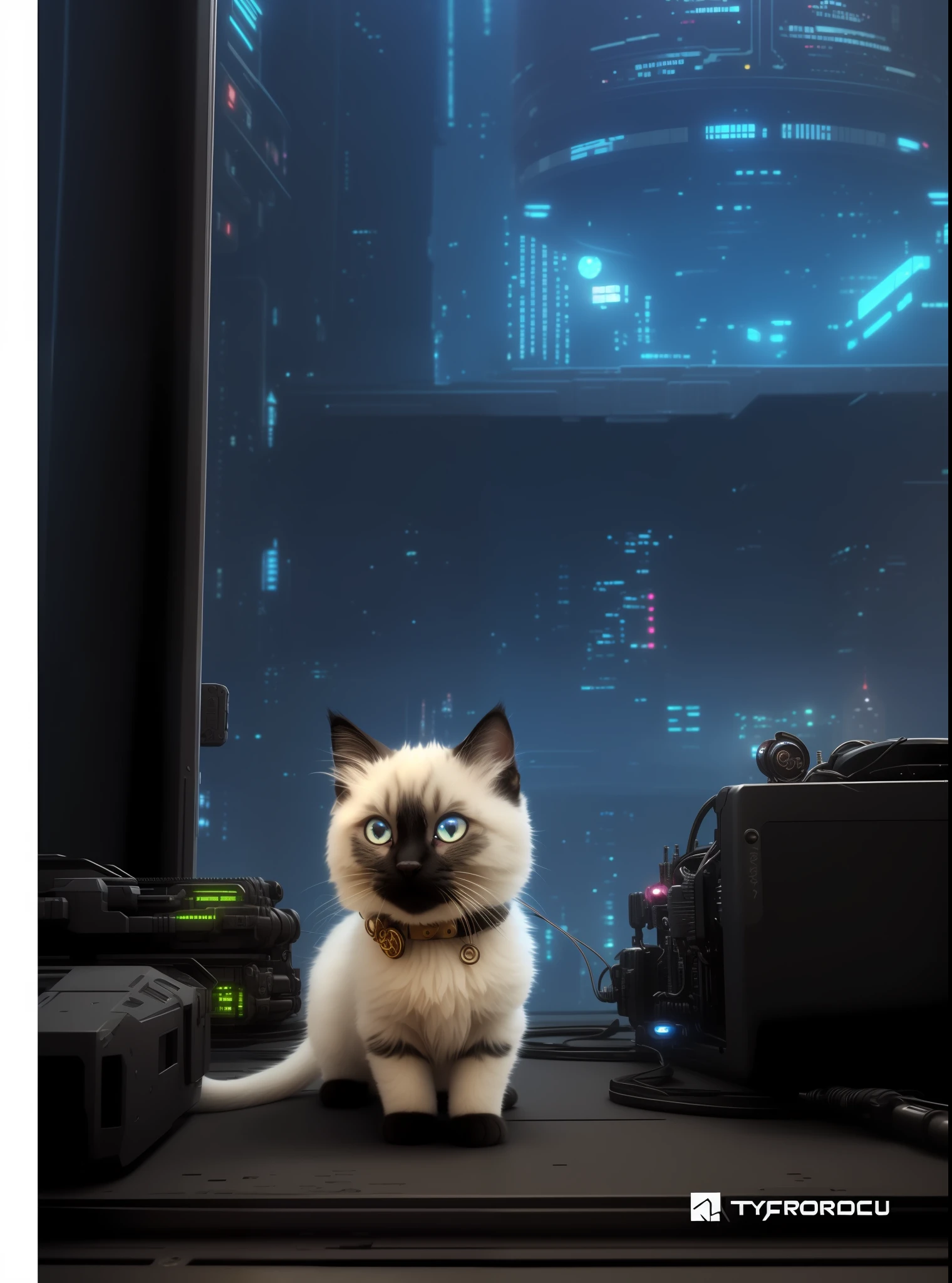 a cute kitten made out of metal, cyborg, cyberpunk style, ((intricate details)), hdr, ((intricate details, hyperdetailed)), cinematic shot, vignette,