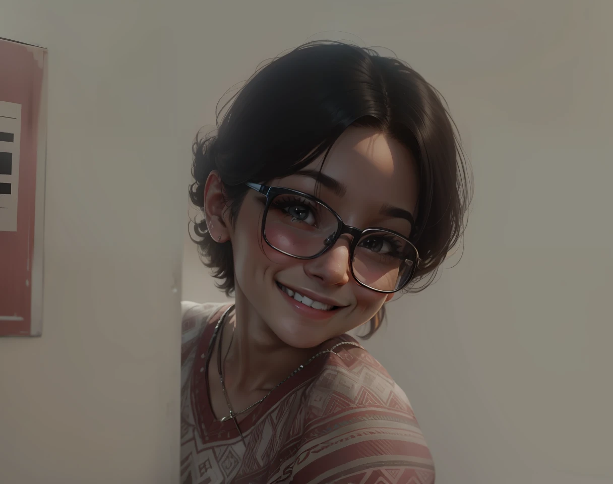Smiling, big nose
