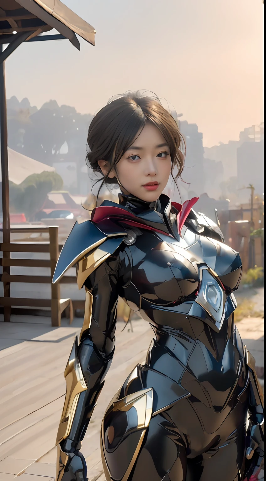((top-quality、8K、masterpiece:1.3))、(((The whole picture、FULL BODYSHOT)))、no-makeup、Teen Girls、1girl in、japanaese girl、(Slender figure:1.2)、silber hair、look at a camera、Audience-friendly、(((outside of house、城市、natta、battle suits、Black rubber suit:1.3、Black Cybersuit:1.8、gold cross、Reflectors、Metallic red luster、Blue Metal Mechanical Armor:1.6、Full metal body、Electronics)))、Headband with communication device、(((hyperdetailed face、Detailed lips、A detailed eye、Clear eyes、二重まぶた)))、(Sagging huge chest on the verge of bursting,,,,:1.5、Colossal tits:1.5、Sensual body lines:1.8、Feminine body line:1.5、Accentuated cleavage:1.5、Ultra Deep V-Neck、large udder with overhang,,,,:1.5)、(((fighting poses:1.6、long boots、cloaks、With weapons:1.8、Great Sword of Light)))