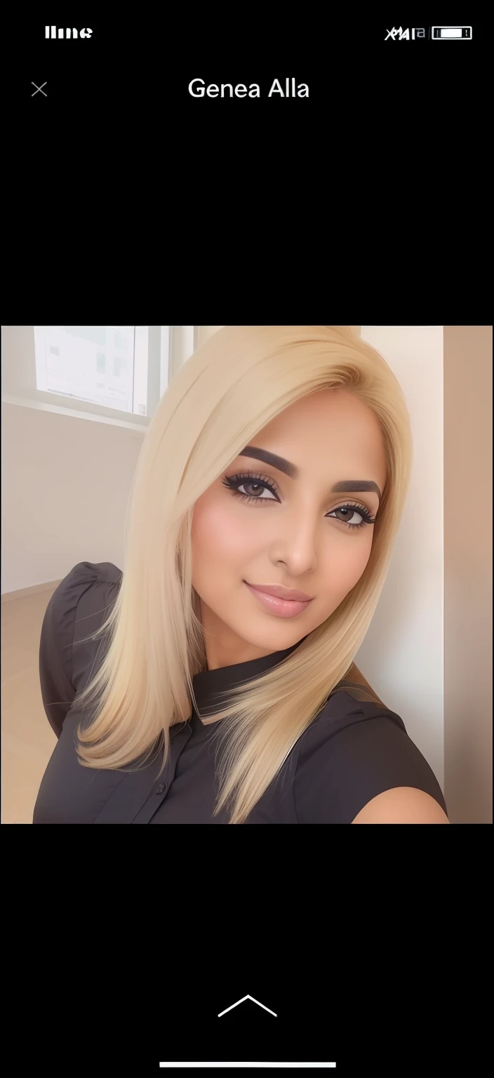 a close up of a woman with blonde hair and a black shirt, tanned ameera al taweel, profile image, arab ameera al taweel, leaked photo, greek ameera al taweel, arab ameera al-taweel, ameera al taweel, beautiful iranian woman, 30 years old woman