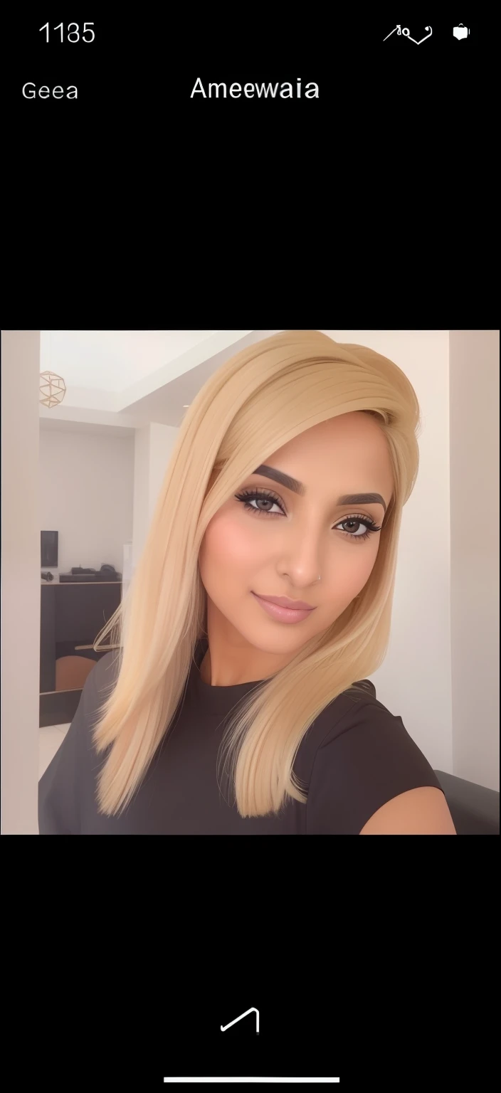 a close up of a woman with blonde hair and a black shirt, tanned ameera al taweel, profile image, arab ameera al taweel, leaked photo, greek ameera al taweel, arab ameera al-taweel, ameera al taweel, beautiful iranian woman, 30 years old woman