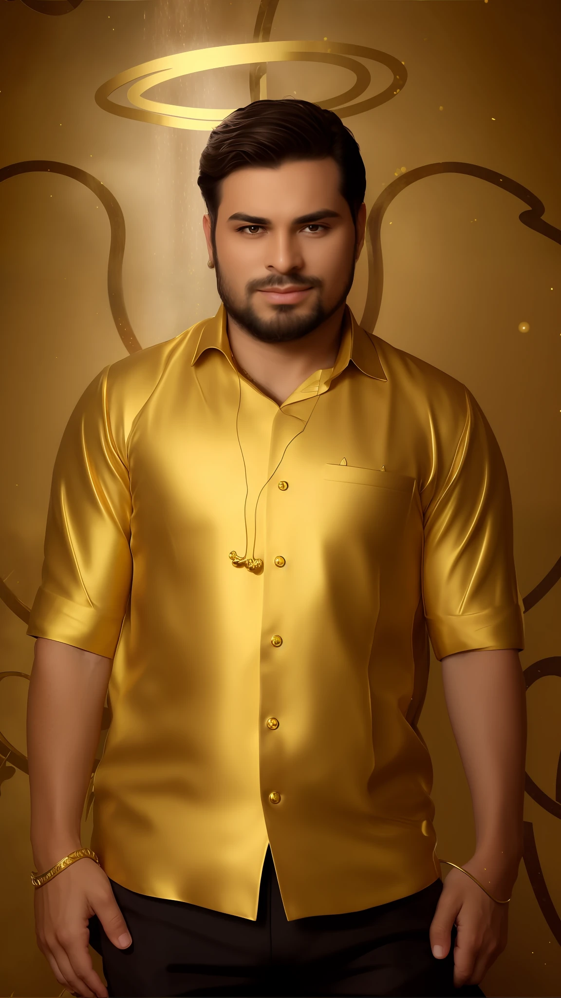 Fantasy royal look, Realistic face, golden ornaments, fantasy background