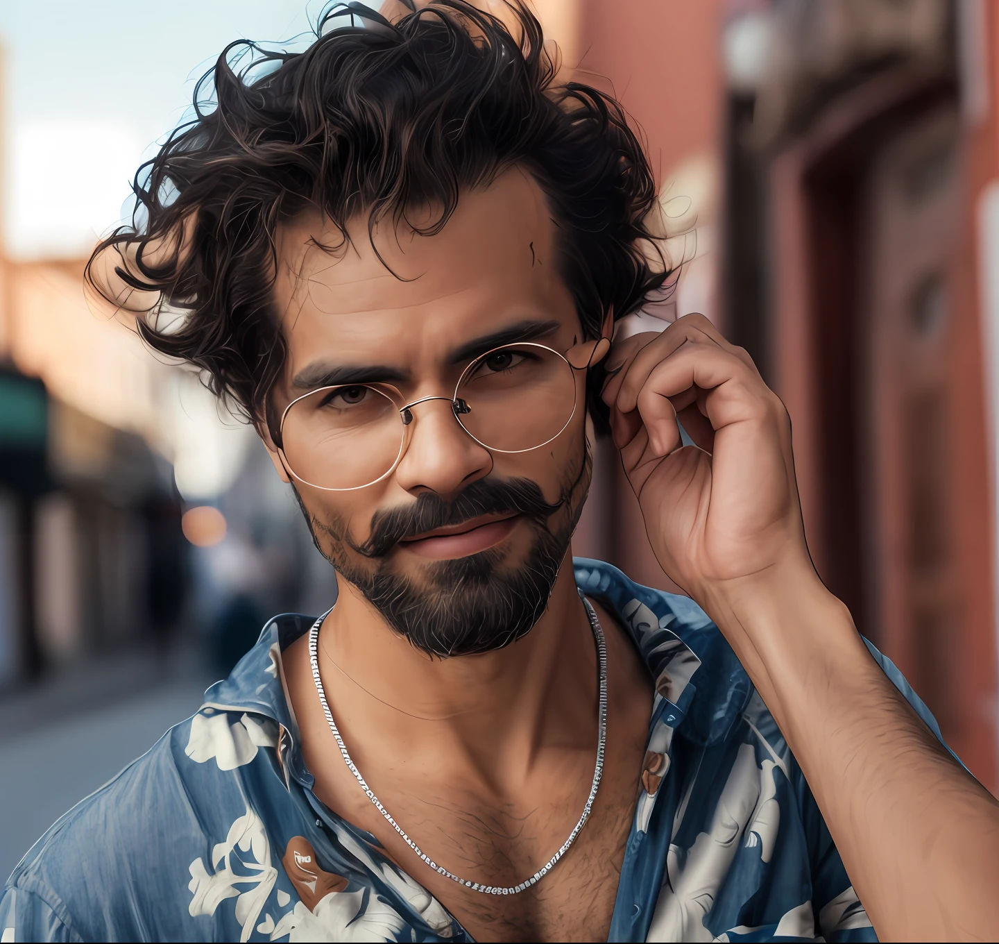 Pretty handsome latino, detailed face, best quality, high quality, skin indentation, skin pores, textured skin, analog, film grain, detailed eyes, perfect mouth, 8k, uhd, 8k uhd, closed mouth, casual clothes, beard, pale skin,