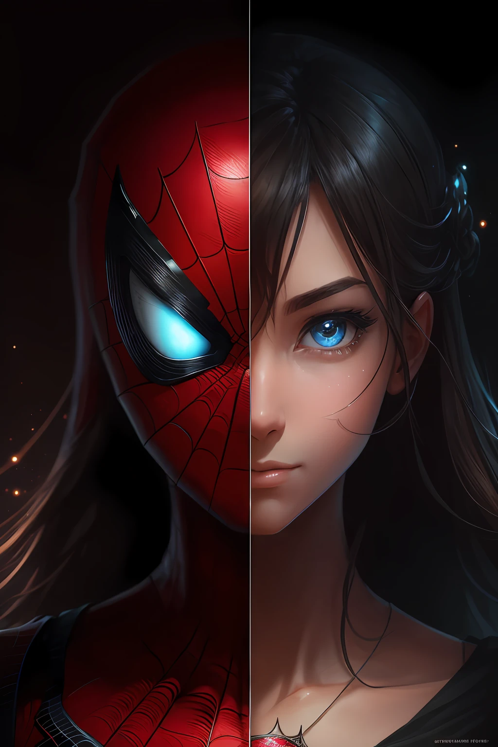 (Award Winning Digital Artwork: 1.3) of (Sketch: 1.3), (Vibrant: 1.3) Spidey, EmmaRob, CGSociety, ArtStation, (Saturation: 1.3), (Close Portrait: 1.3), (Female: 1.4), (beautiful: 1.4), (charm: 1.3), handsome, calendar pose, perfect detailed eyes, studio lighting, themed background