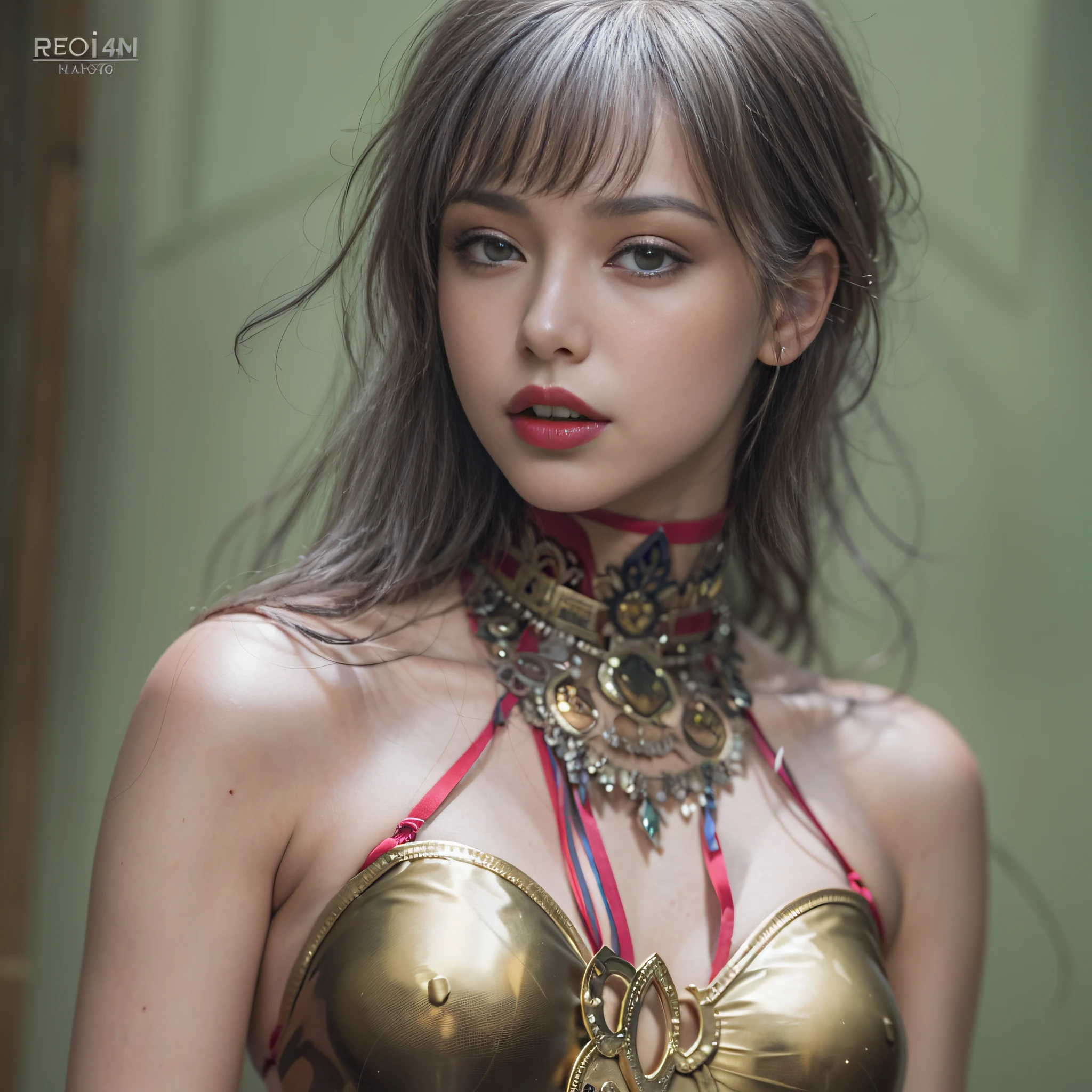 ((​masterpiece:1.4)、(top-quality:1.4)、(reallistic:1.7))、Sexy Beauty Model Fashion Show、Extraordinary beauty、Bondage style:1.4、latex shiny:1.4、Latex bodysuit、By Luis Royo、age19、Ultra Bikini、Looking Back Beauty、Outstanding style、Ergonomically normal body shape、standingn、fullllbody、foco nítido:1.5、Slender Abs、beauty legs、Beautiful ass、A detailed eye、Raw photo、red-lips、Red high heels、a choker、a necklace、耳Nipple Ring、The background is the Met Gala at the Metropolitan Museum of Art in New York、