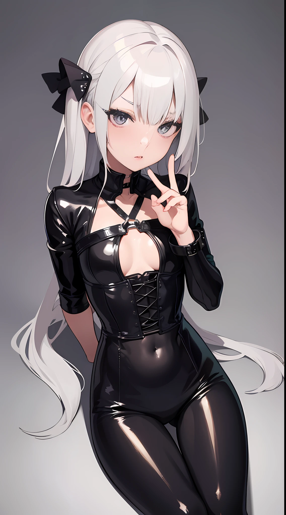 (Addicted, Enjoy, pornographic, expressioness), , frowned, Eyes slightly open, highly detailed facial and skin textures, Detailed eyes, 二重まぶた, The eyelids are slender, Small nose, Small mouth, Thin lips, long whitr hair, Willow eyebrows, BDSM, Slave character, Wrap latex clothing, black corset, shackle, collars, ( NSFW ), ((best qualtiy, tmasterpiece:1.3))), Clear focus:1.2, (layer cut, The large:1.2), Beauty with a perfect body: 1.4, Slender abs:1.2, Moist body:1.5, Full body photo, 8k, textured skin, super detail