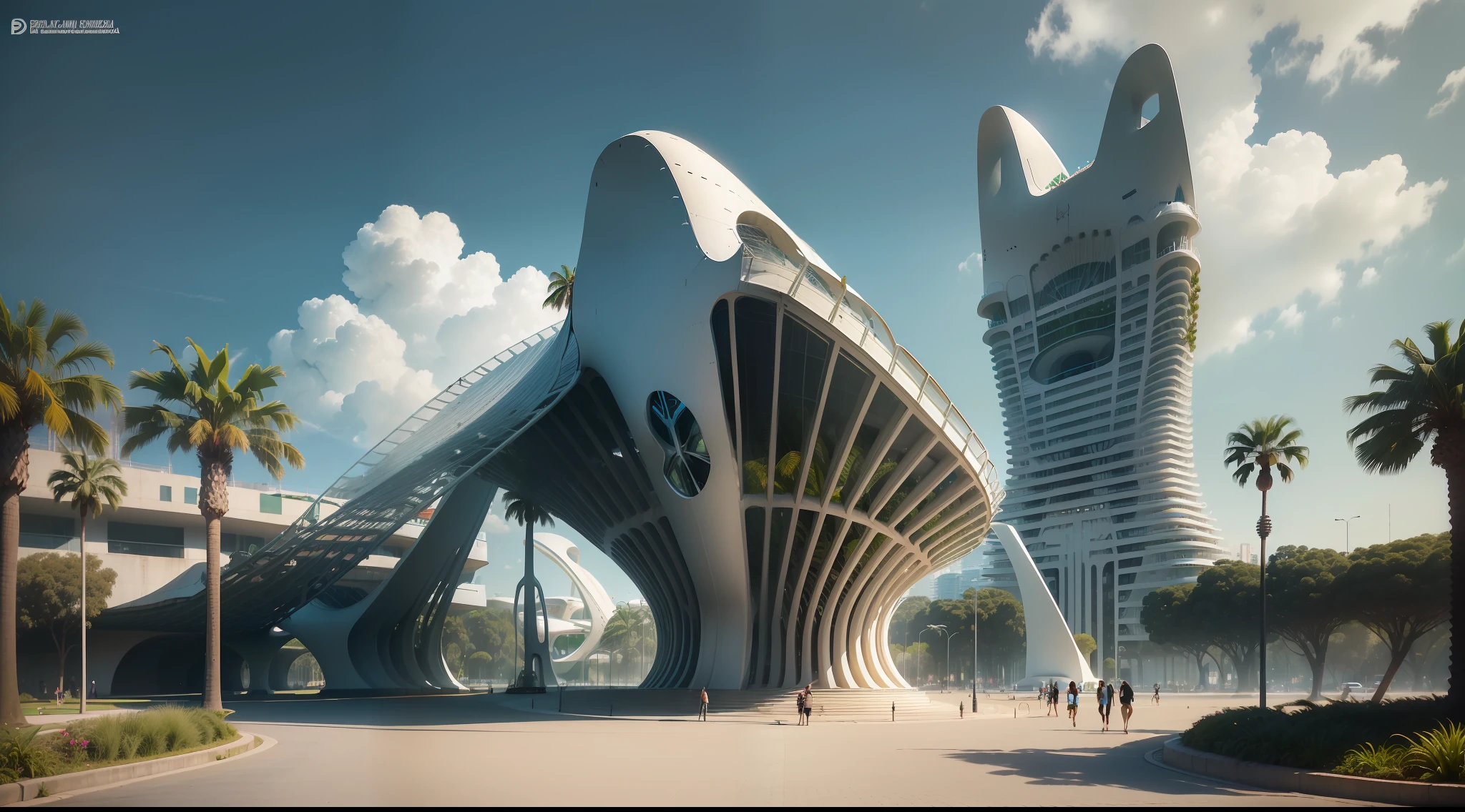 ((uma moderna escultura monumental de parque moderno em formato de X)), ((localizado em um centro de uma cidade)), (inspirado em oscar niemeyer:1.4), (imagem hiperrealista:1.2), in a futuristic setting of a city.