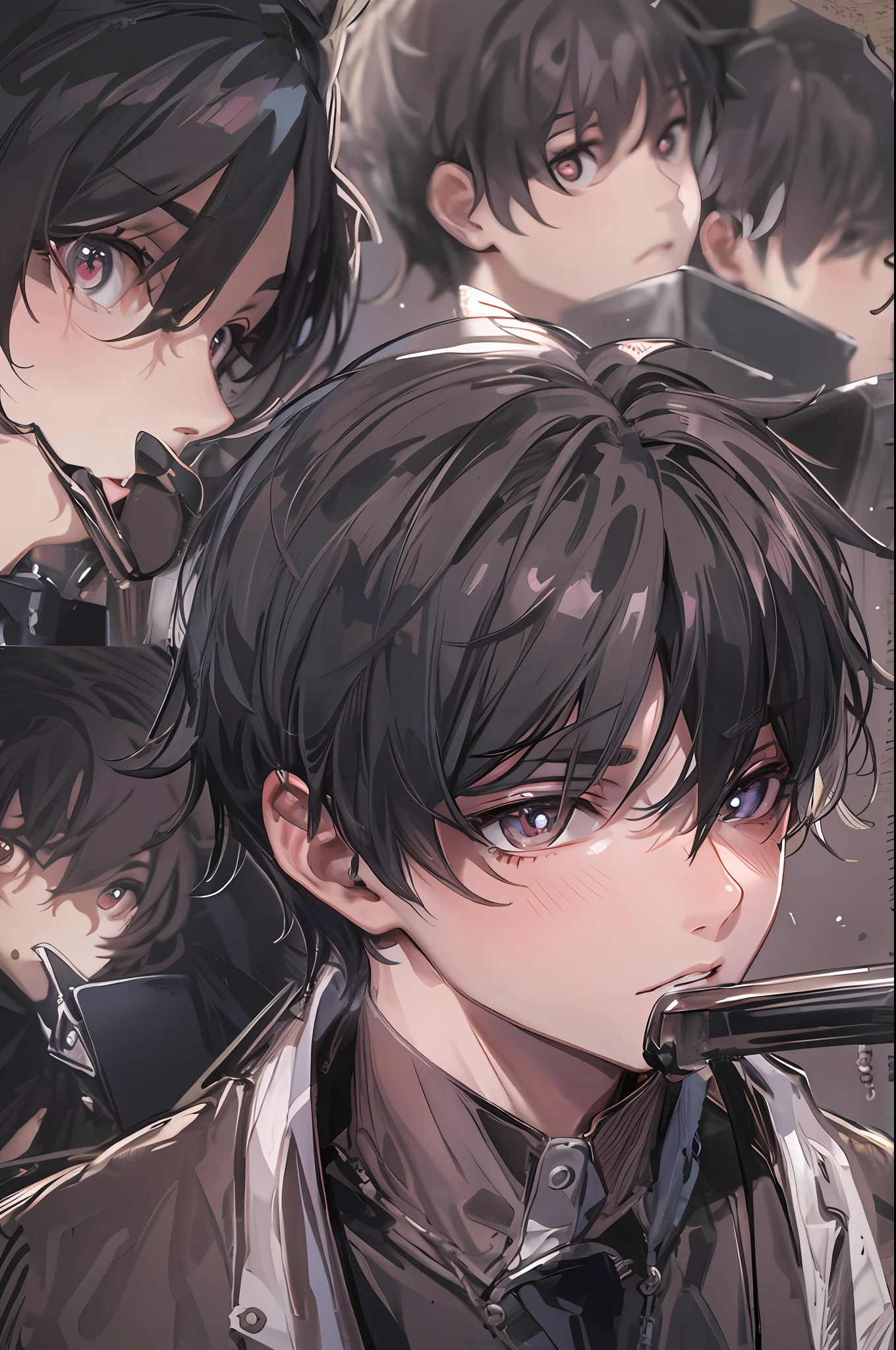 Best quality, High Picture Quality,A high resolution,1 teenager,solo person,Handsome,(Bust),facial closeups,(Black pupils),Short black hair