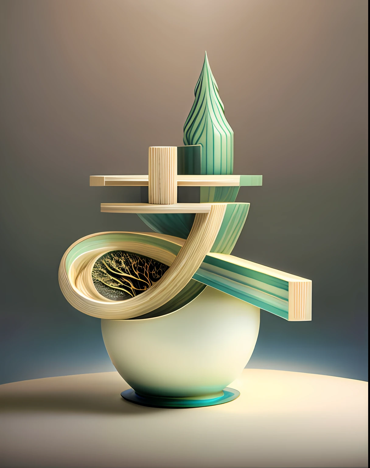 "Mid-career multiverse" highly detailed carvings "Southern Tree" porcelain, Partially glazed, firewood, Art gallery