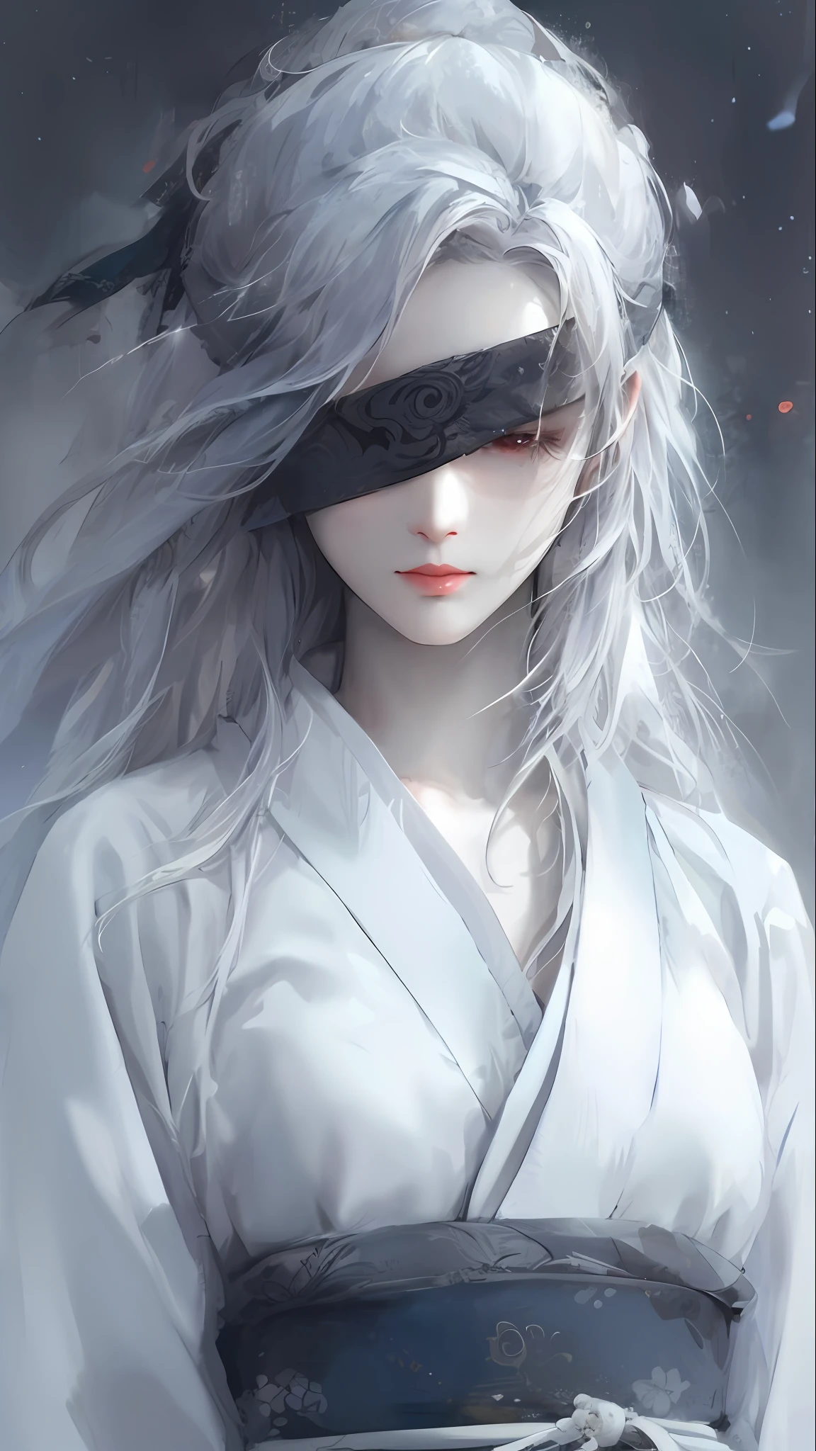 a close up of a woman with white hair and a white mask, beautiful character painting, guweiz, artwork in the style of guweiz, white haired deity, by Yang J, epic exquisite character art, stunning character art, by Fan Qi, by Wuzhun Shifan, guweiz on pixiv artstation