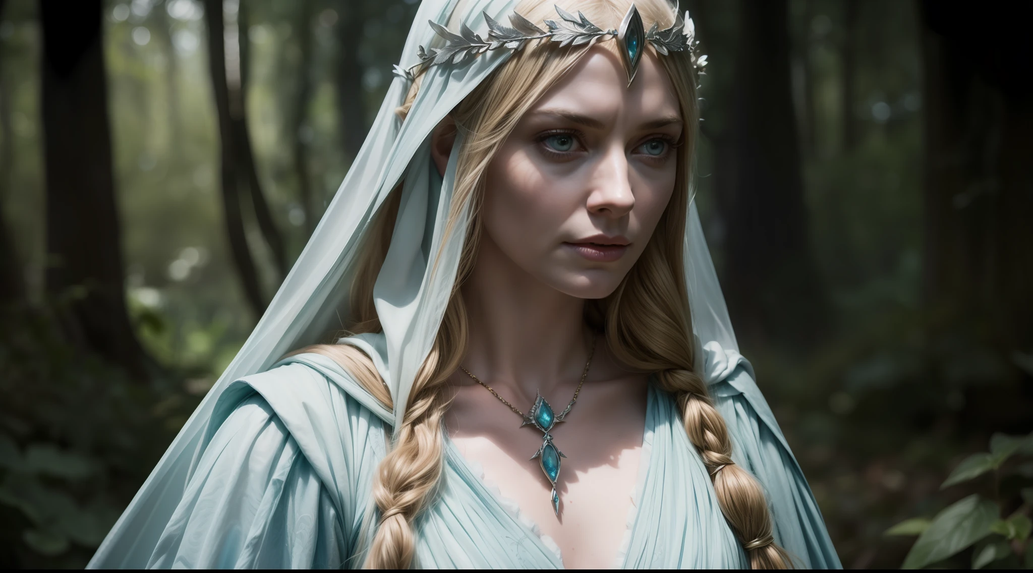 (Galadriel character in the series "The Lord of the Rings: The Rings of Power"), como Morfydd Clark, auto retrato hiper-realista, 8k UHD, DSLR, grain of film, pintura fotorrealista Fujifilm XT3 arte midjourney, ((Auto retrato de corpo inteiro)), (NSFW:0.5)