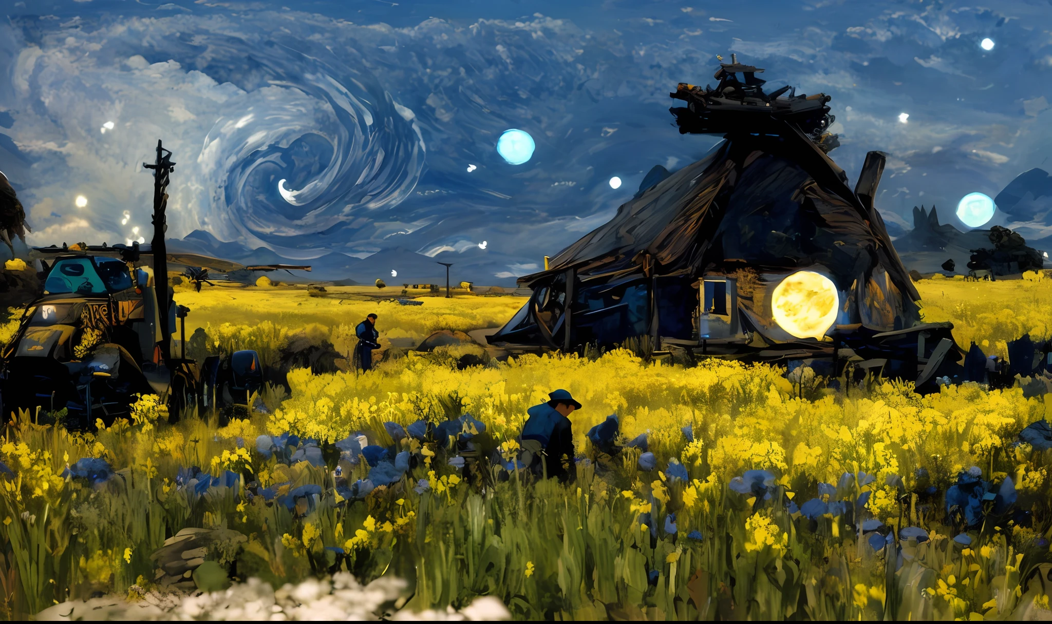 Draw a group of people in a field on sky background, in the style of van gogh, Van Gogh style, van gogh art style, Vincent Van Gogh style, Inspired by Van Gogh, 4k highly detailed digital art, inspired by Vincent Lefevre, Inspirado por Vincent van Gogh, 4K detailed digital art, in the style of van gogh, inspired by Vincent Di Fate