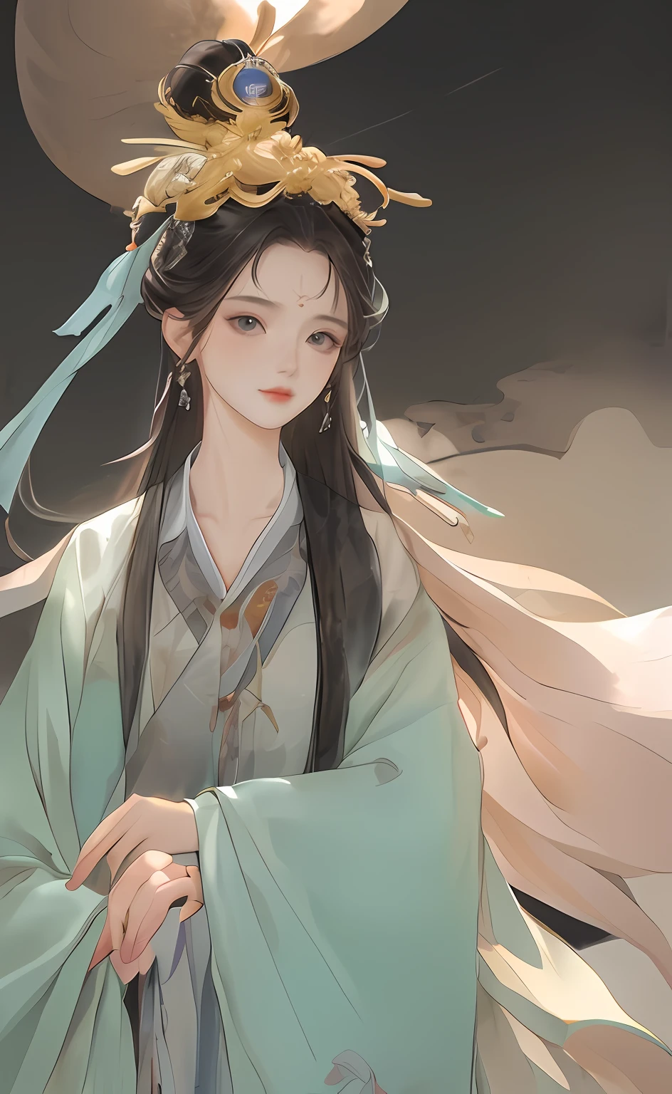 A girl, ancient Chinese costume, whole body, sunshine, clear face, clean white background, masterpiece, super detail, epic composition, ultra HD, high quality, extremely detailed, official art, uniform 8k wallpaper, super detail, 32k