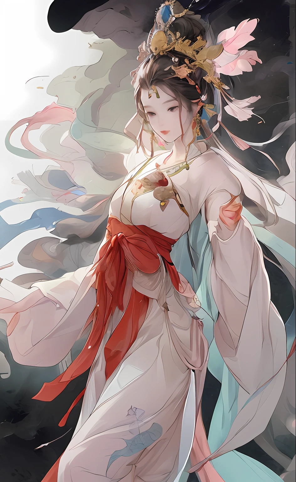 A girl, ancient Chinese costume, whole body, sunshine, clear face, clean white background, masterpiece, super detail, epic composition, ultra HD, high quality, extremely detailed, official art, uniform 8k wallpaper, super detail, 32k