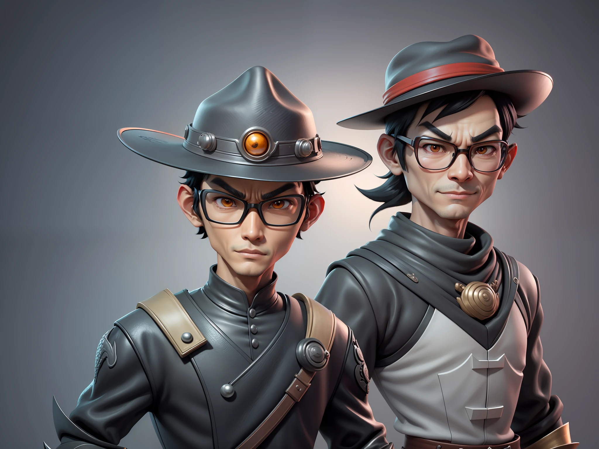 Young man with oriental face in leather hat, dragon, formal suit, short black hair, silver glasses, digital painting, 3D character design by Mark Clairedon and Pixar and Hayao Miyazaki and Akira Toriyama, the illustration is a high-definition illustration in 4K resolution with very detailed facial features and cartoon-style visuals.