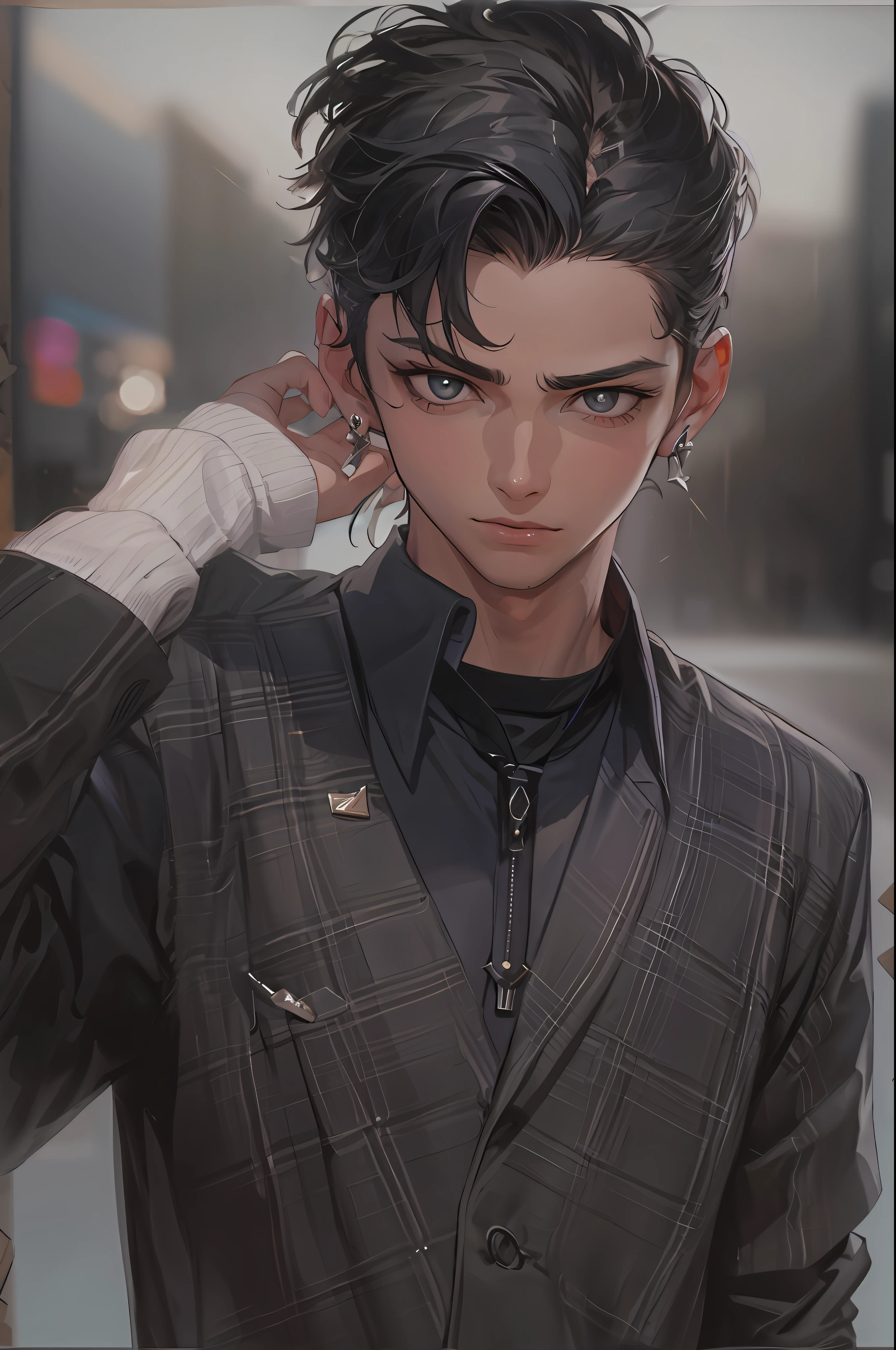 Best quality, High Picture Quality,A high resolution,1 teenager,solo person,Handsome,(Bust),facial closeups,(Black pupils),Short black hair