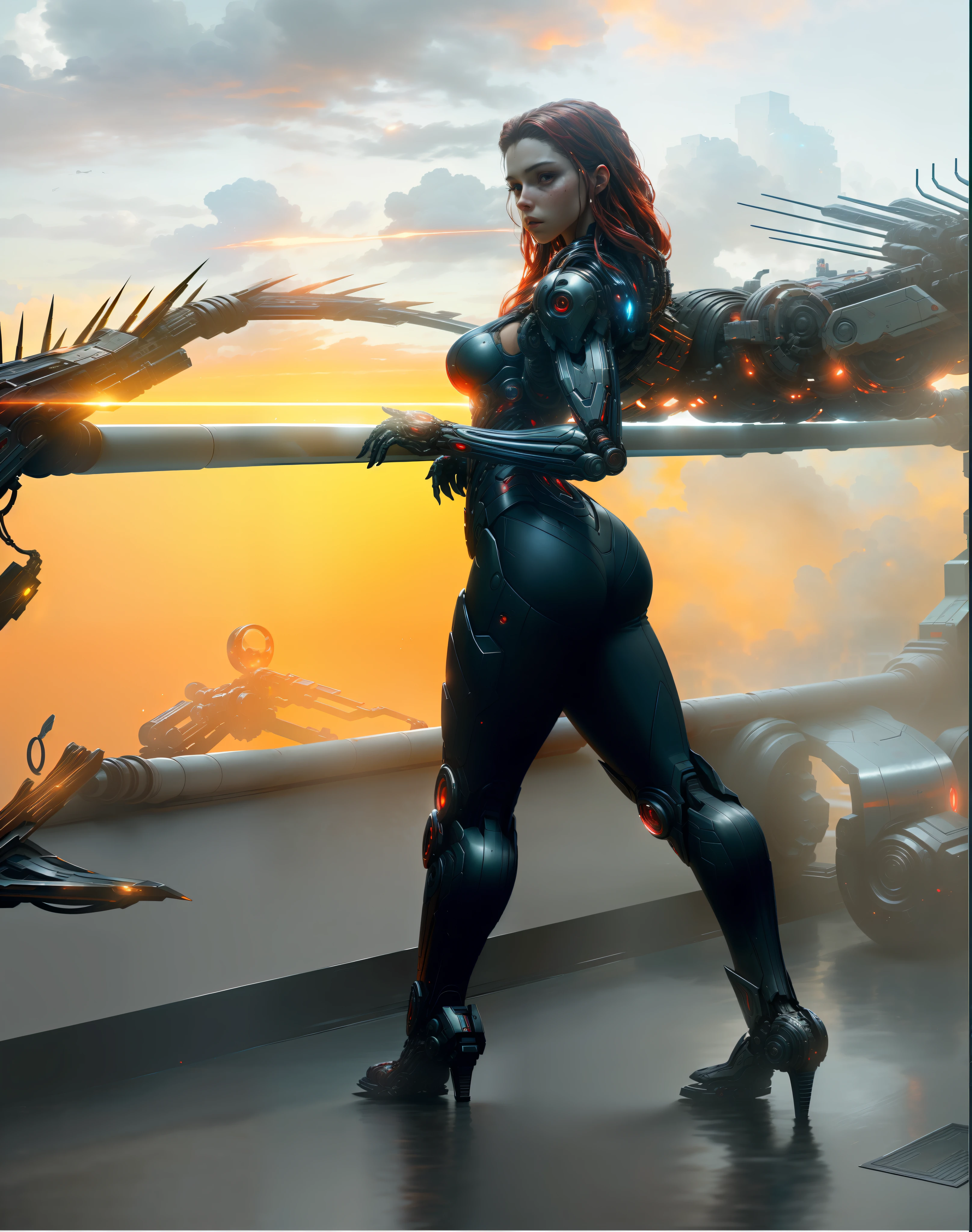 Scarlet Witch from Marvel photography, biomechanical, complex robot, full growth, hyper-realistic, insane small details, extremely clean lines, cyberpunk aesthetic, a masterpiece presented at Zbrush Central