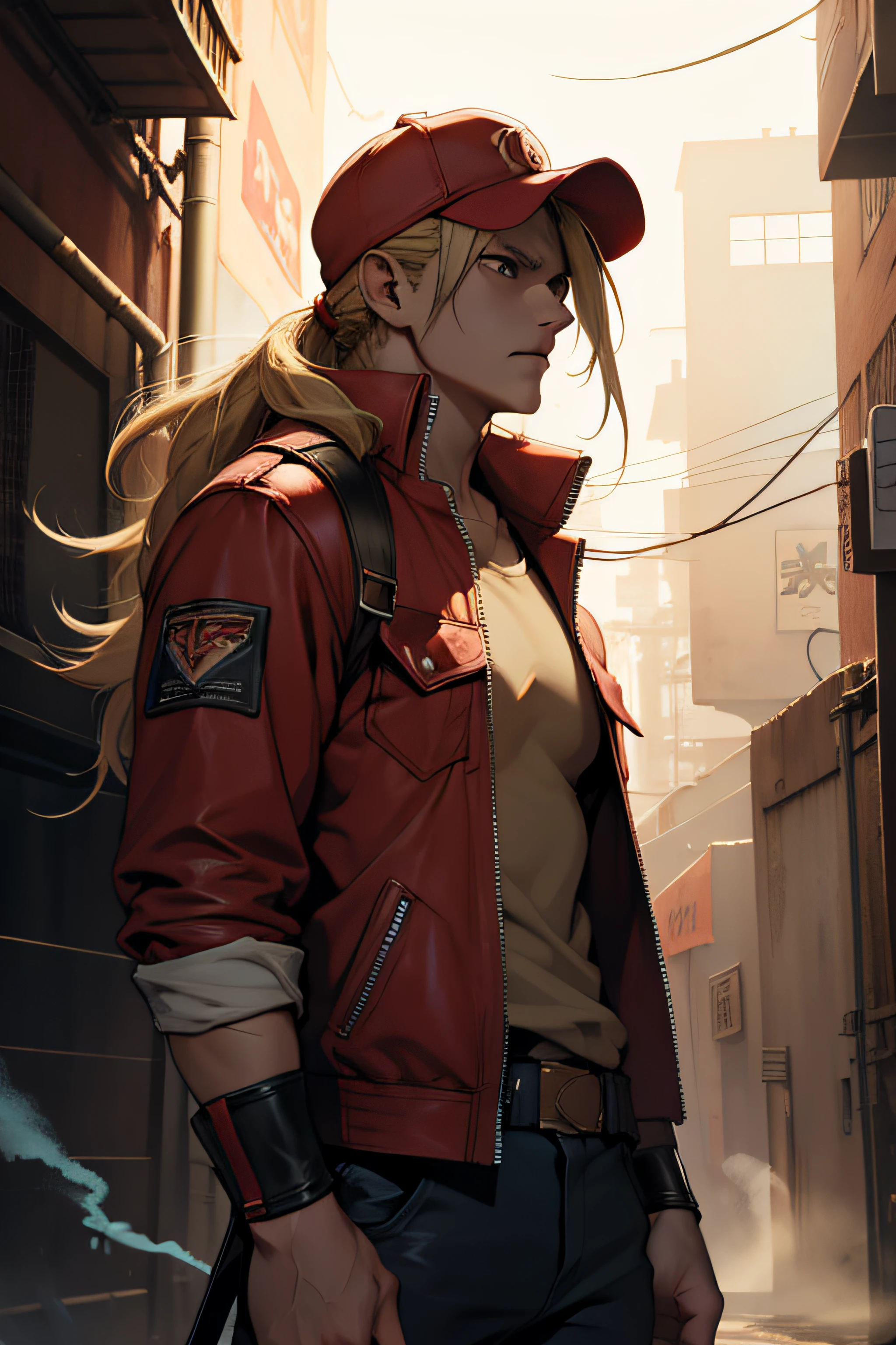 1 solo Terry Bogard, raios, thunder, thunder , cabelo blond, roupas pretas, vestes pretas, Nebula and smoke