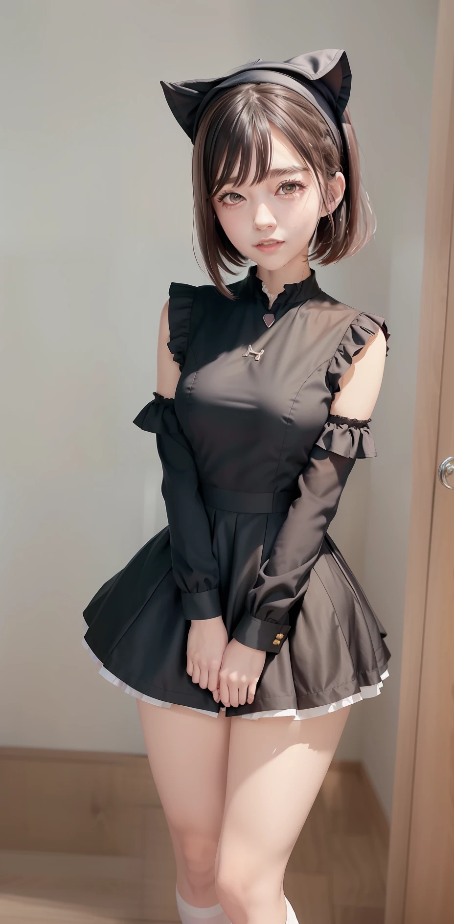 There was a woman standing in front of a vase, frilled blooming collar, sakimichan, ****, thighhighs and skirt, ****ta style, sakimichan frank franzzeta, azur lane style, Maid outfit, Kantai collection style, cosplay of a catboy! maid! dress, Anime girl cosplay, trending at cgstation