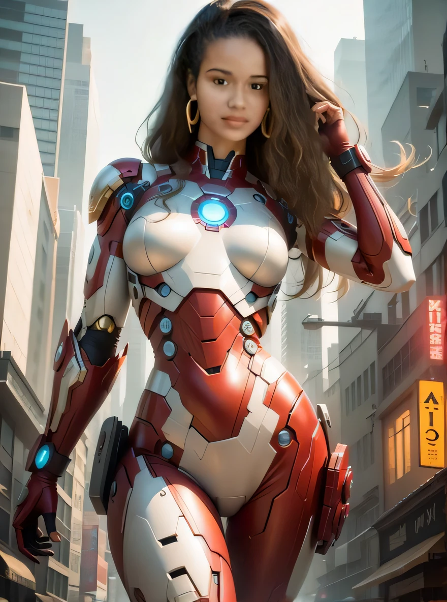 um close up de uma mulher de terno em uma rua da cidade, menina em mecha cyber armor, Ross Tran 8 K, mulher scifi, Modelo IG | Artgerm, Wojtek FUS, Menina da armadura, inspirado em Marek Okon, Homem de Ferro Cyberpunk, cyborg menina branca bonita, mulher ciborgue perfeita do anime, menina bonita ciborgue
