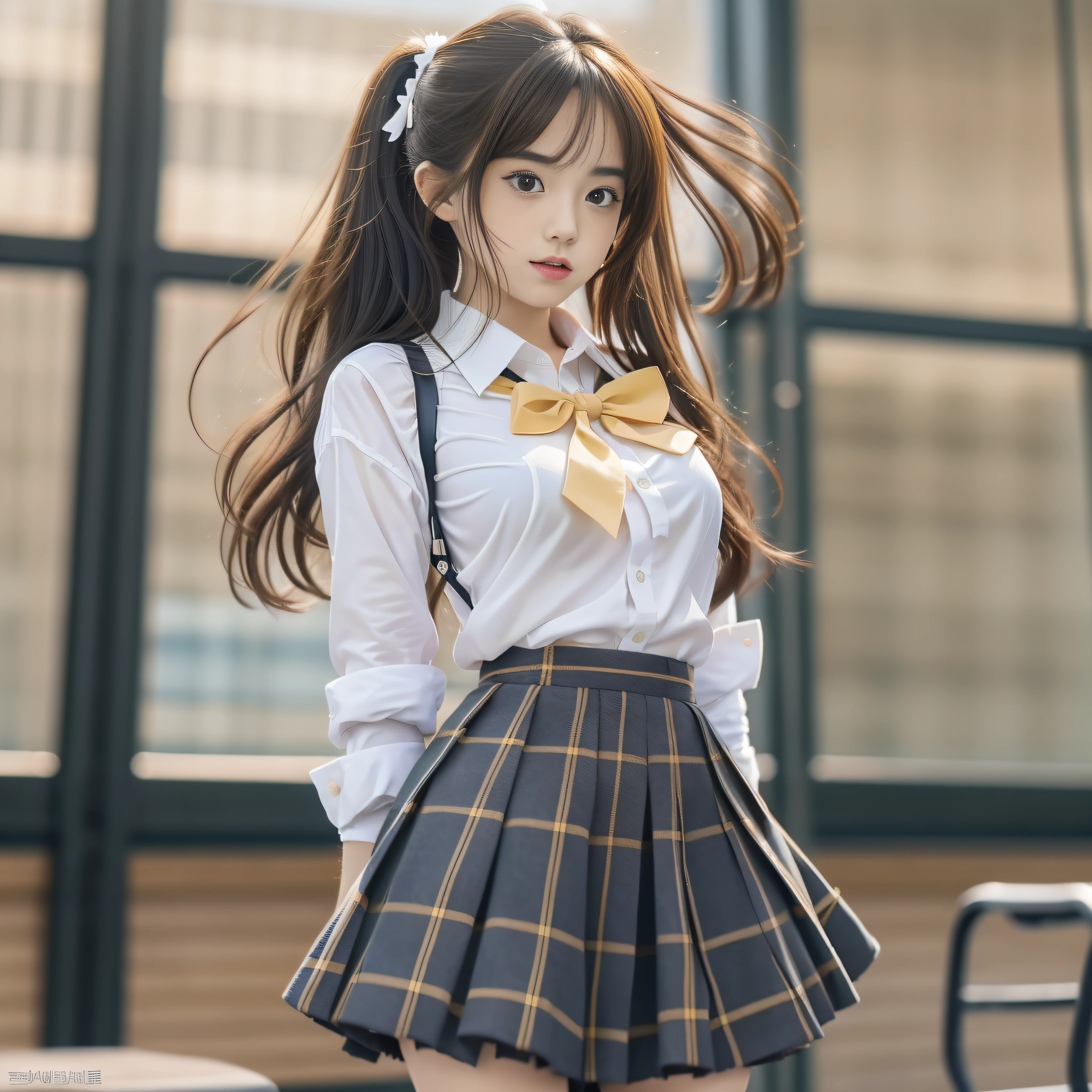 (8K, Best Quality, Masterpiece: 1.2), Realistic, Ultra High Resolution, Intricate Details, 1 Girl, Beautiful Face, JK Suit, White Shirt, Yellow Bow Tie, Yellow Skirt, Plaid Skirt, Pleated Skirt, Upper Body, Standing, Wide Angle Lens, Surreal Schoolgirl, Surreal Schoolgirl, Realistic Anime 3 D Style, Realistic Schoolgirl, Smooth Anime CG Art, 3 D Anime Realistic, Beautiful Anime High School Girls, Sakimichan HDRI, Fantastic school student uniform, realistic anime, realistic young anime girl (8K, best quality, masterpiece: 1.2), realistic, super high resolution, intricate details, 1 girl, beautiful face, JK suit, white shirt, upper body