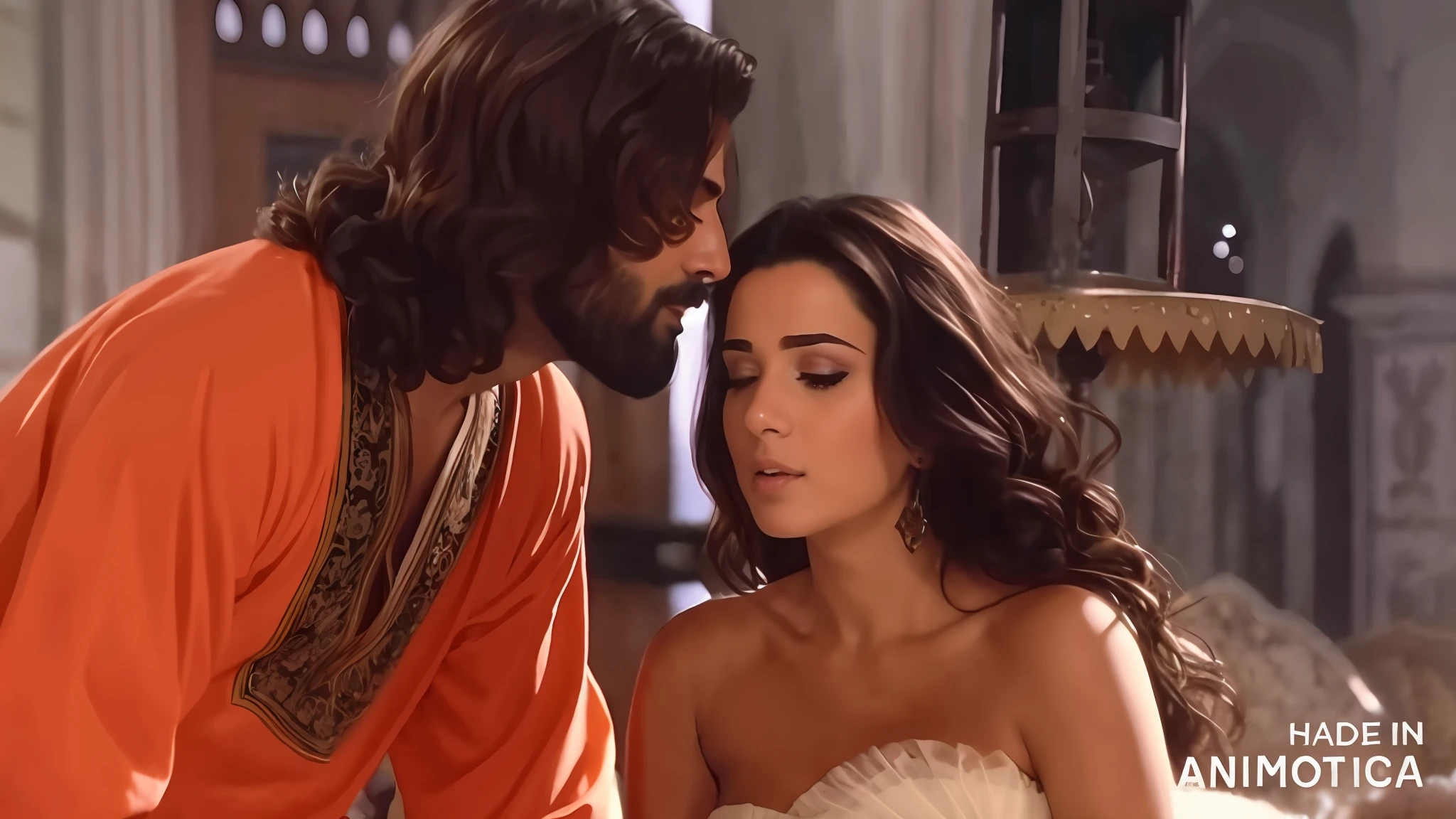 uma mulher de vestido branco e um homem de camisa vermelha, jesus hugging a woman, still image from tv series, Ainda de um filme de Terence Malik, hot, captura de tela de um filme, Jesus beijando uma Maria Madalena, cena de um filme, A cena mais bonita, price of the film persia, ainda de um filme de fantasia, ainda do filme