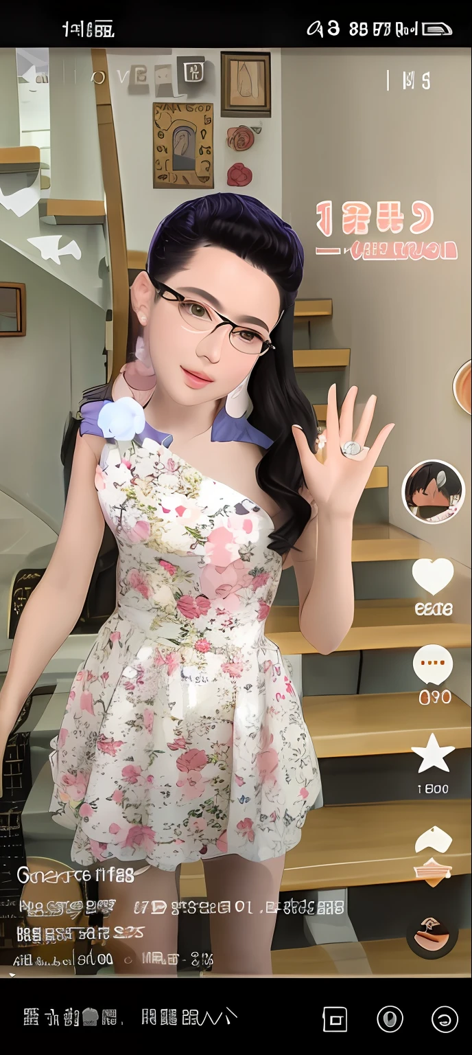 There was a man standing in front of the stairs, detailed dress and face, Wearing a dress, wearing pink floral gown, dressed with fluent clothes, snapchat photo, Ruan cute vtuber, is wearing dress, wearing dresses,