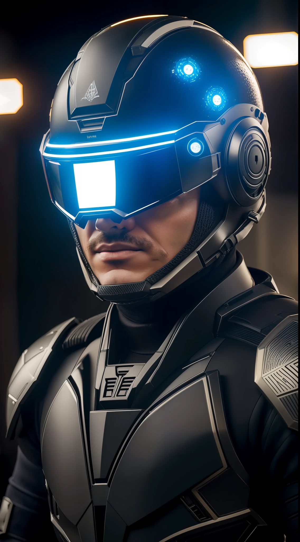 um homem, inspirado em Pedro Pascal, de (Technological military tactical helmet: 1.2), master part, extremamente detalhado, melhor qualidade, With mechanical robot suits, (metallic details with lights and electronic circuits: 1.2),((corpo inteiro):1.5) extremamente detalhado, intricate with lights and luminous electronic circuits. (8k, qualidade superior, melhor qualidade, obra-prima, altamente detalhado: 1.2), ((corpo inteiro):1.5)