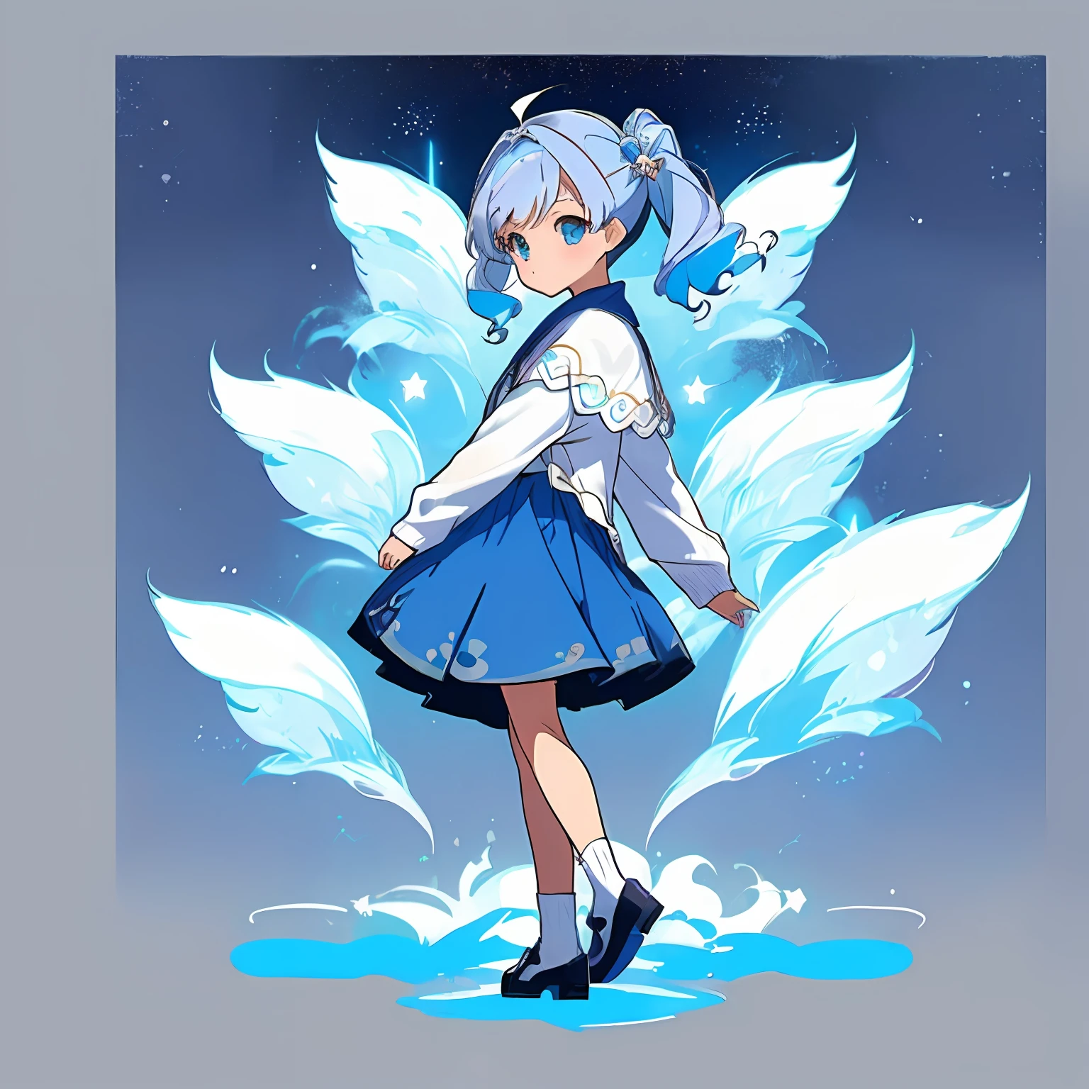 ((masterpiece)),(((best quality))),(character design sheet, same character, front, side, back), illustration, 1 girl, hair color, bangs, hairstyle fax, eyes, environment change scene, Hairstyle Fax, Pose Zitai, Female, White Cardigan, blue skirt, Star, Charturnbetalora, (simple background, white background: 1.3), --6