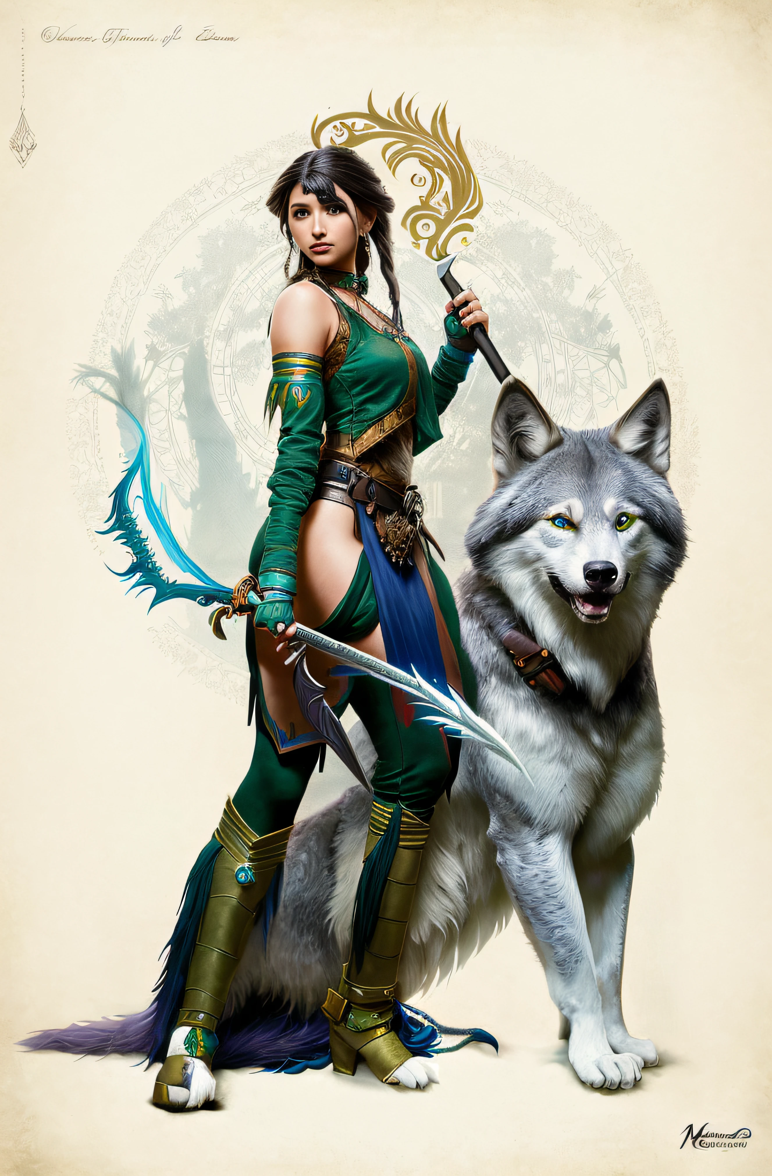 Hay una mujer montada en un lobo con un arco, epic fantasy character art, 4K fantasy art, epic fantasy style art, symmetrical epic fantasy art, epic fantasy digital art style, fantasy character art, Fantasy style art, High quality fantasy art, epic fantasy art style, highly detailed fantasy art, epic exquisite character art, Detailed fantasy art