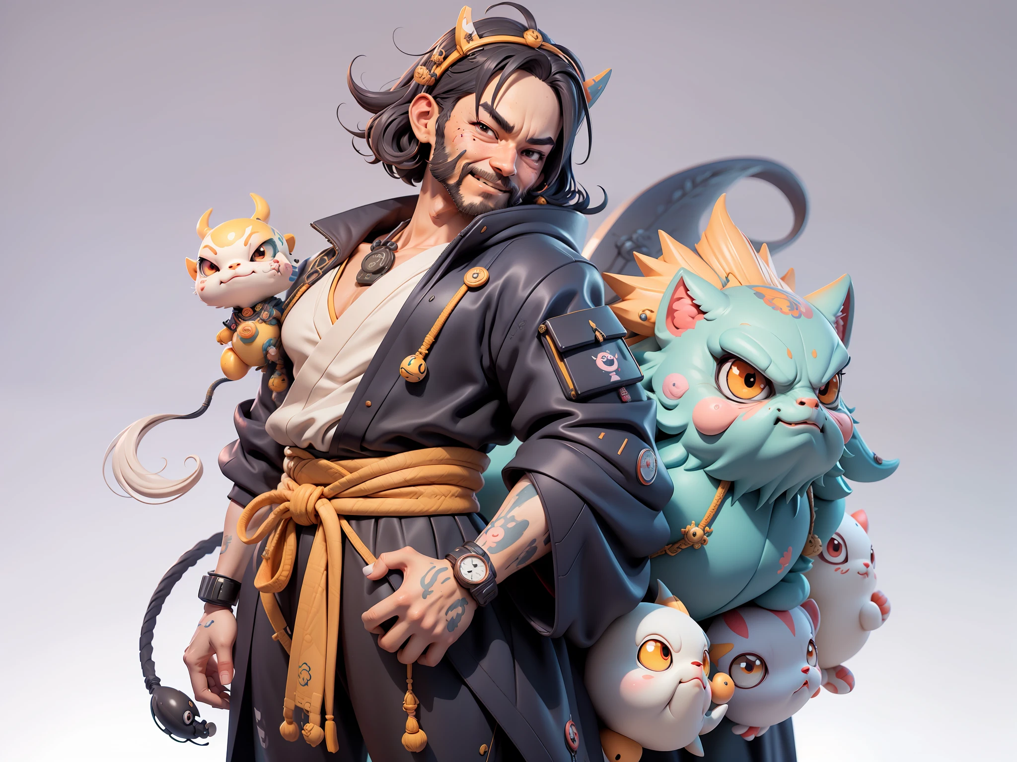 (Daisaku),(Need),(Super meticulous),(full bodyesbian:1.2),Japanese ukiyo-e girl,japanese geisha,Beautiful,Oriental dragon,Aeolian Thor,Raised sexy,爆乳,Oriental face,TV Anchor,Bust portrait illustration,Alone,In black suit,a blue tie,The face is slightly chubby,The face was clean,without a beard,Black super short hair,Black eyes,Smile confidently,3C computer sub-products,iPad, iphone,Digital painting,3D character design by Mark Clairen and Pixar and Hayao Miyazaki and Akira Toriyama,The illustration is a high-definition illustration in 4K resolution,With very detailed facial features and cartoon-style visuals。