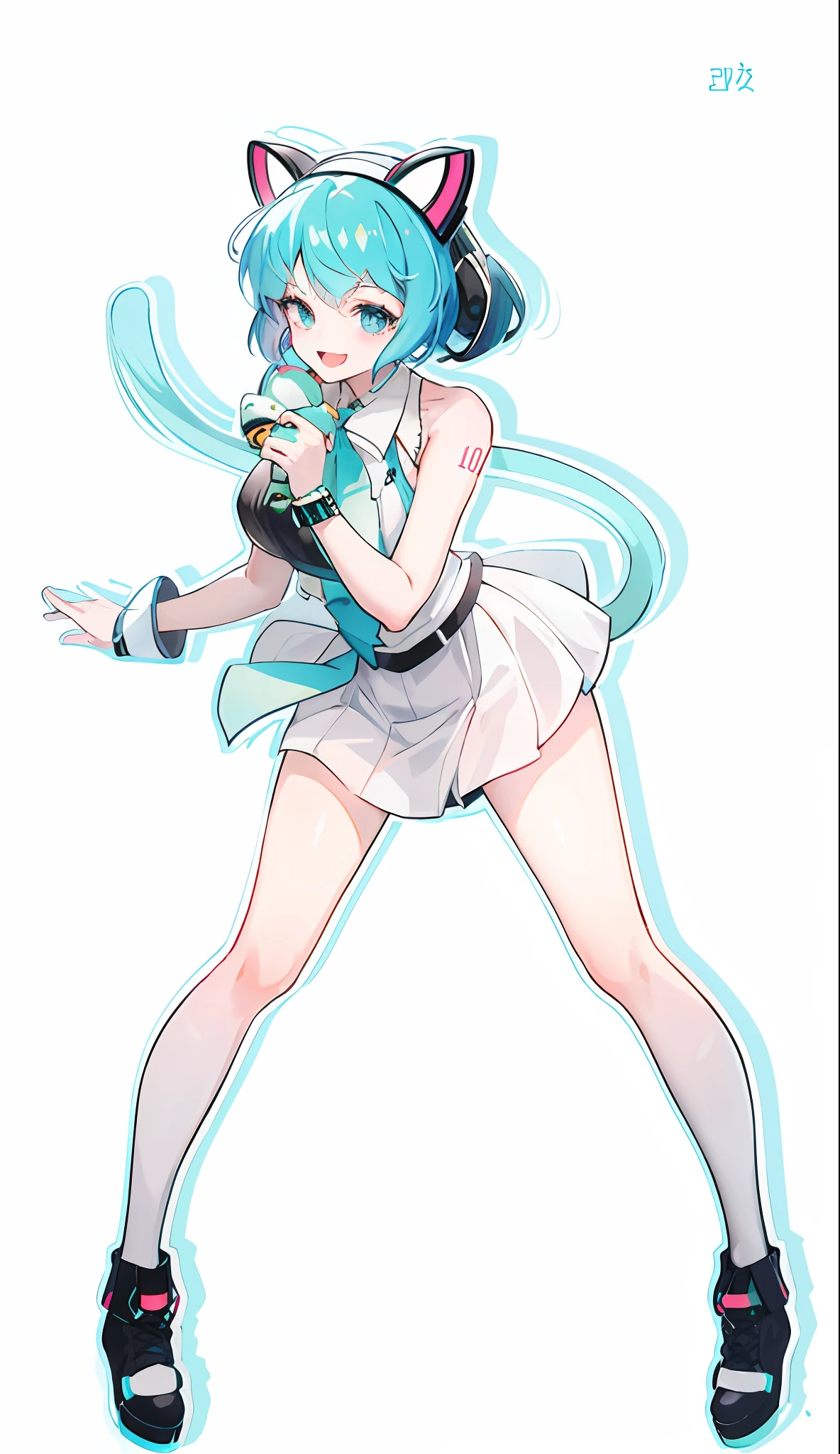 anime girl with long blue hair and a white shirt and black skirt, Hatsune Miku, Portrait of Hatsune Miku, Hatsune Miku short hair, vocaloid, hatsune miku portrait, Os amigos, mikudayo, Anime girl with teal hair, Hatsune Miku cosplay, hatsune miku face, style of anime4 K, An anime girl, attractive anime girls,Cat-eared lady,bare-legged