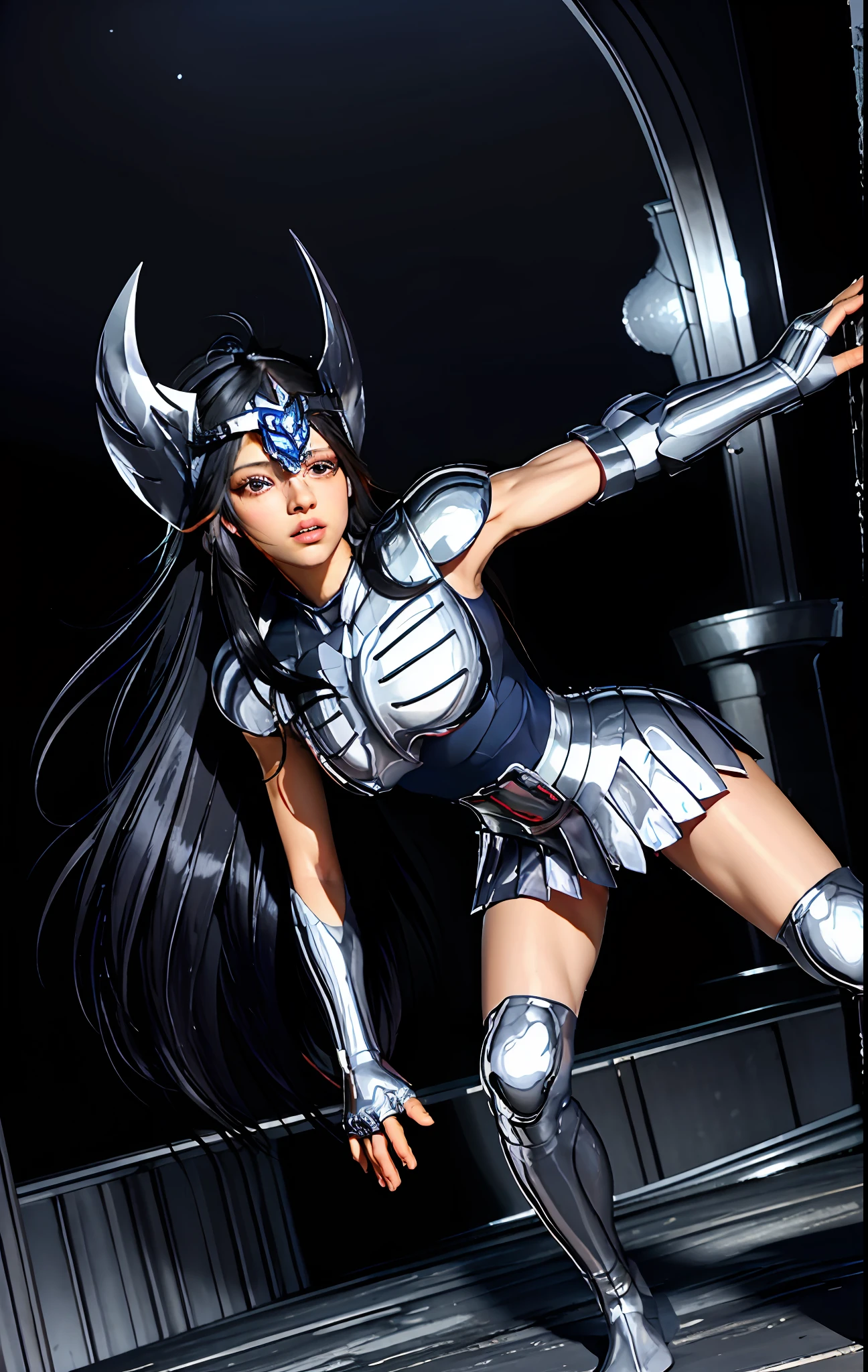 masterpiece, best quality, very high resolution, realistic skin texture, haunted, (photorealistic:1,4), high resolution, raw photo, glistening skin, (skin detail:1,2), realistic skin texture, best lighting, (bust small) , sparkle, dramatic lighting, dynamic poses, (greek temple background:1.3), night sky, cosmos, milky way, 1girl, (long black hair:1.5), lisa black pink, (blue shirt:1.2), ( helmet:1.2), silver plate armor, shoulder armor
Ae