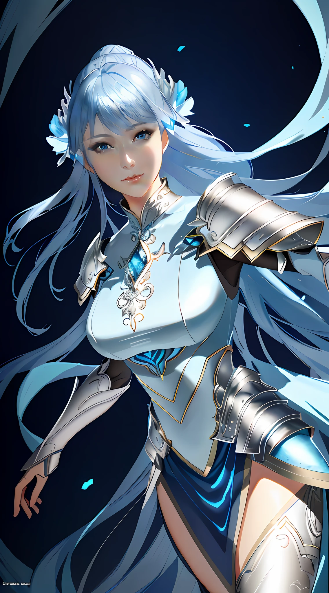 Anime girl posing for photo with blue hair and silver armor, Portrait Chevaliers du Zodiaque Fille, Stunning character art, pale blue armor, epic exquisite character art, Extremely detailed Artgerm, Fanart Meilleure ArtStation, highly detailed exquisite fanart, 2. 5 D CGI anime fantasy artwork, chengwei pan on artstation, 3 D rendering character art 8 K
