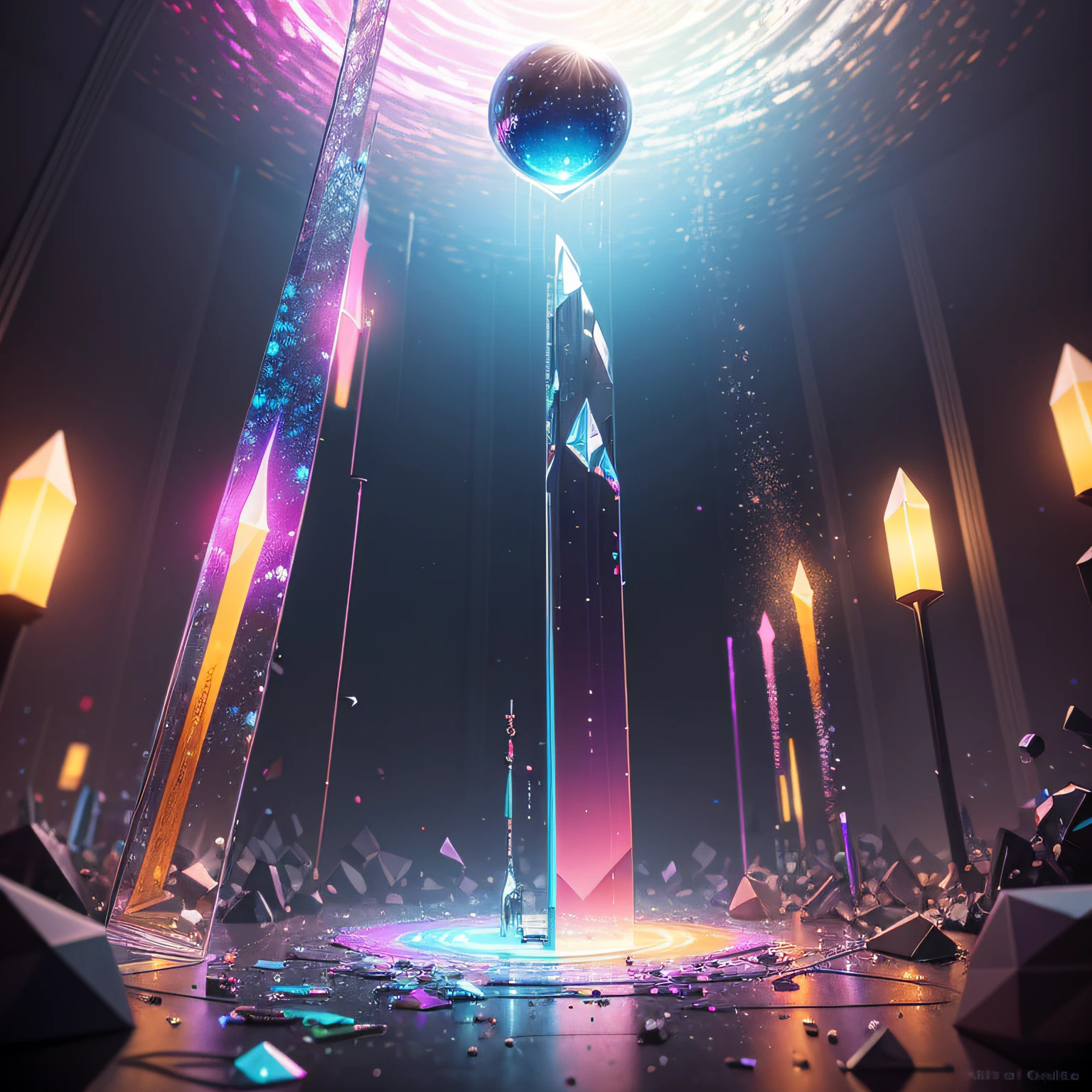 there is a very large mirror ball in the middle of a room, 3 d render beeple, concept art magical highlight, beeple. octane render, inspired by Mike Winkelmann, artgem and beeple masterpiece, (octane render) fantasy style, full of glass. cgsociety, surreal concept art, concept art | beeple