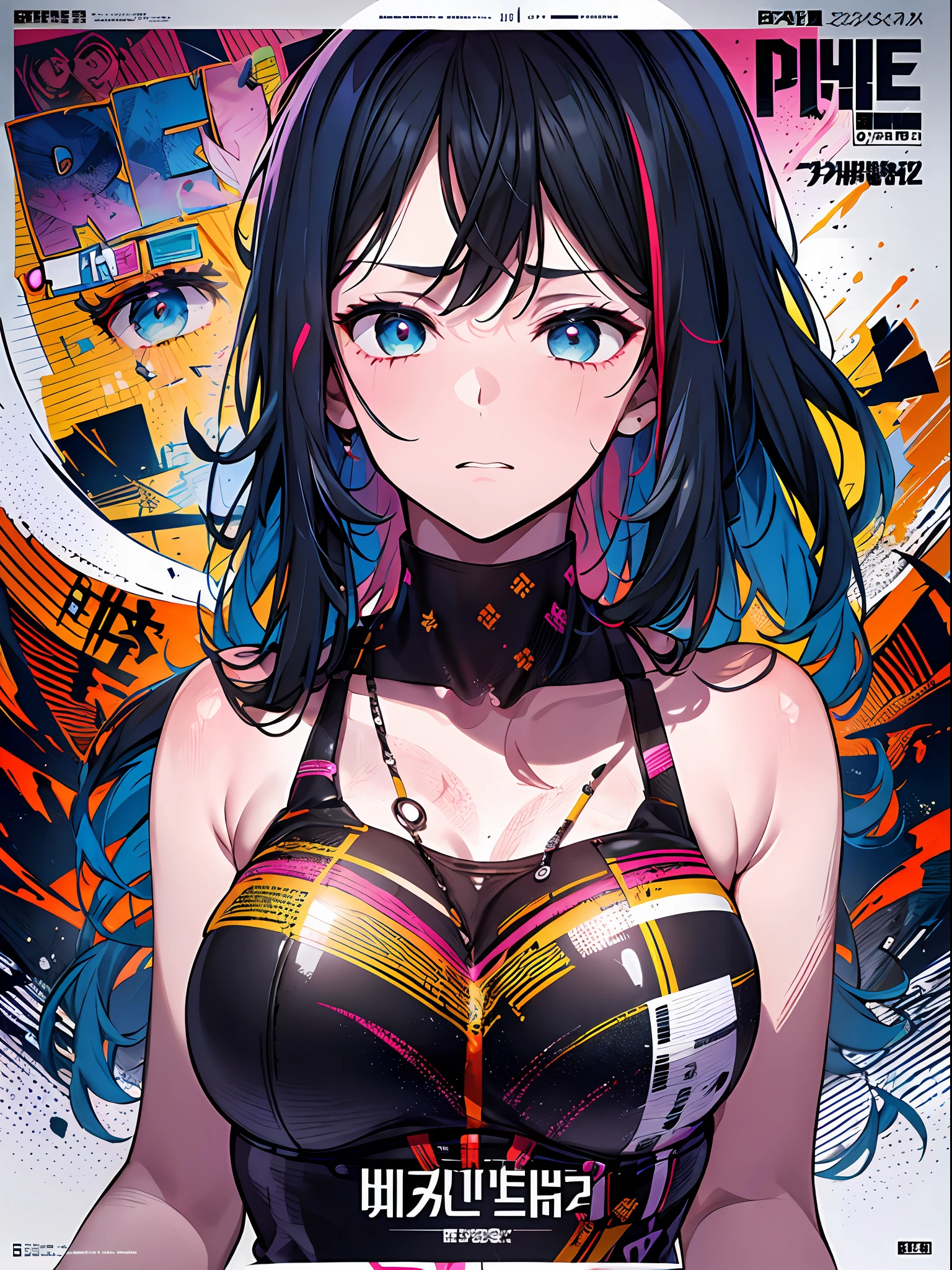 (((dramatic))), (((gritty))), (((intense)))) The movie poster features as the central character. She is shy in the center of the poster, wearing idol outfit, and a determined expression on her face. The background is dark and gritty, with a feeling of drunkenness. The text is bold and eye-catching, with catchy slogans that add to the overall drama and excitement. The color palette is dominated by dark colors, dotted with bright colors, giving the poster a dynamic and visual impact, tachi-e (magazine:1.3), (cover-style:1.3), fashionable, vibrant, outfit, posing, front, colorful, dynamic, background, element, confident, expressive, holding, statement, attachment, majestic, coiled, around, touch, scene, text, cover, bold, eye-catching, title, fashion, font, catchy, title, bigger, eye-catching, modern, trendy, focused, stylish, 1 girl