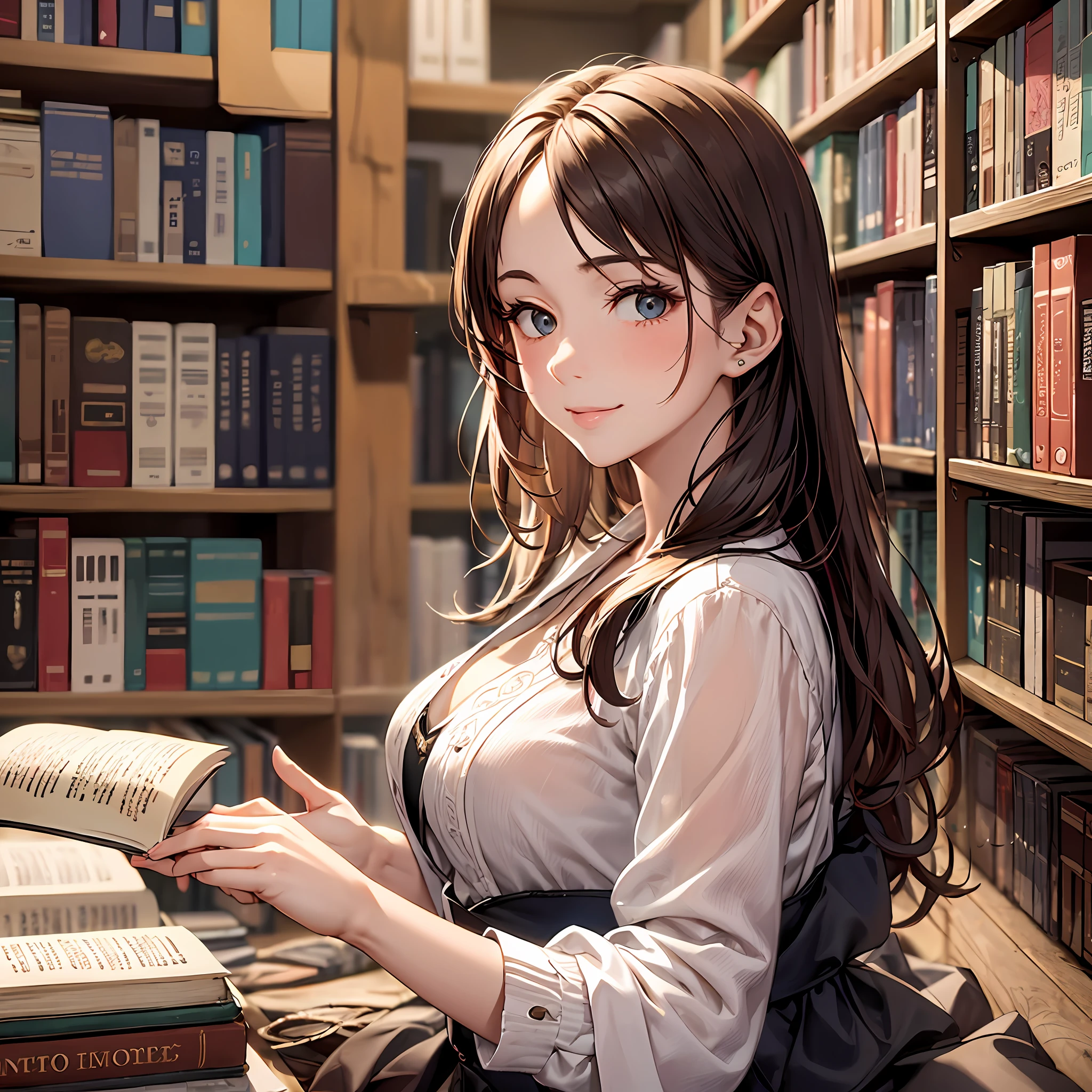 Amelia, a 21-year-old librarian in NYC, adorned with warmth and grace, tended to her haven of knowledge—the public library. Amongst towering shelves, she captivated hearts with her hazel eyes and welcoming smile. Her auburn hair, a cascade of charm, seemed to dance amidst the wisdom of the ages.

Curating literary treasures for patrons was her passion. Engaging in thoughtful discussions and recommending books, she fostered connections and built a community. Summer's sunlight cast gentle patterns on the polished floors as she retreated to read in a cozy corner.

One day, Alex, a solitary visitor, arrived. Amelia sensed his introspective nature and offered him a kindred welcome, choosing books that spoke to his soul. Conversations blossomed amidst the whispers among the stacks, forming a connection beyond words.

As summer waned, an evening event gathered authors and bibliophiles. Amelia, poised and passionate, took the stage, captivating the audience. In the crowd, she found Alex, his smile reflecting the beauty she brought to the library.

In the heart of NYC, Amelia's sanctuary of books and love for knowledge left an indelible mark, forever resonating in the whispers among the stacks.