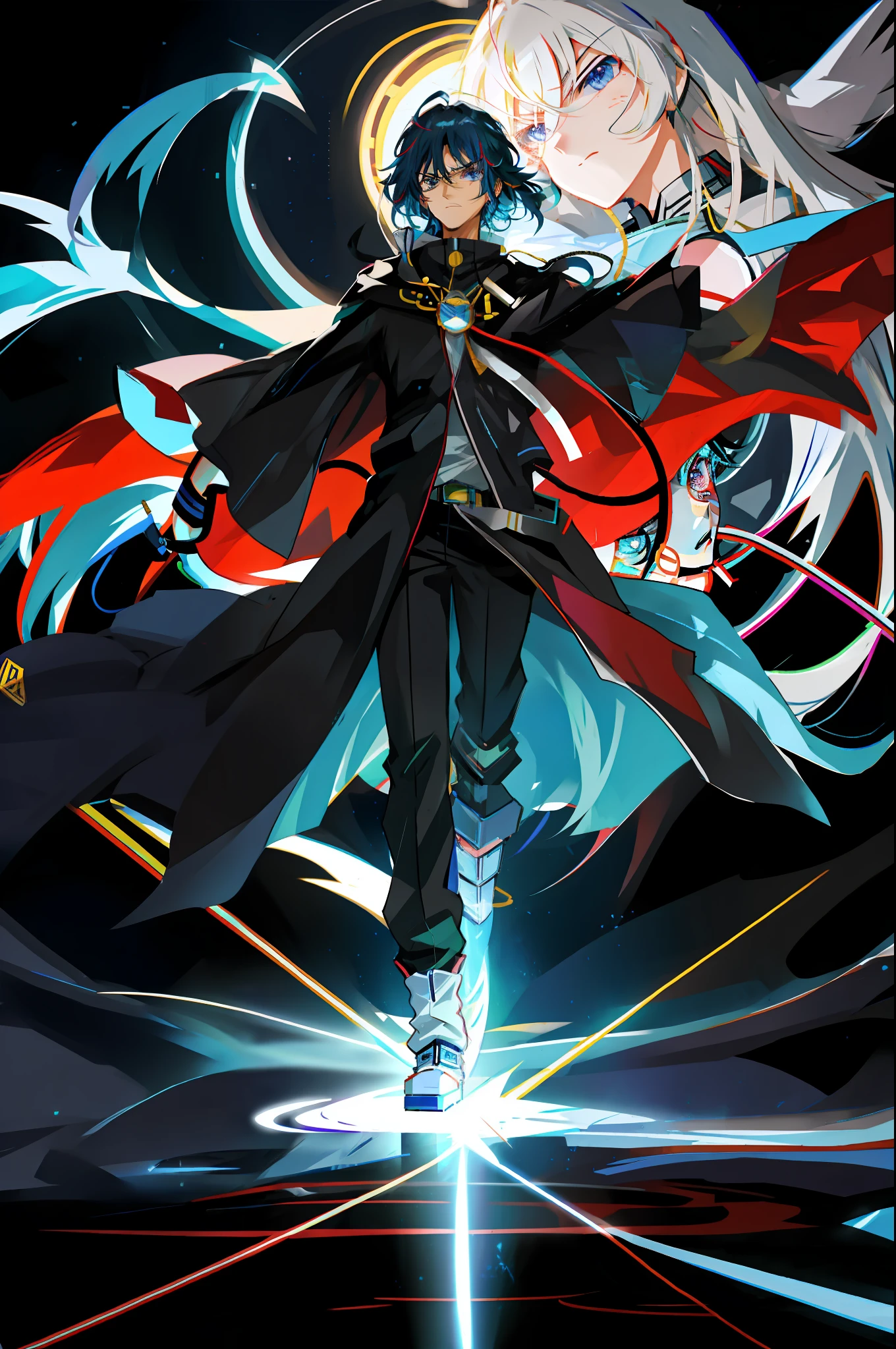 Anime male protagonist face,A look of determination,Cold